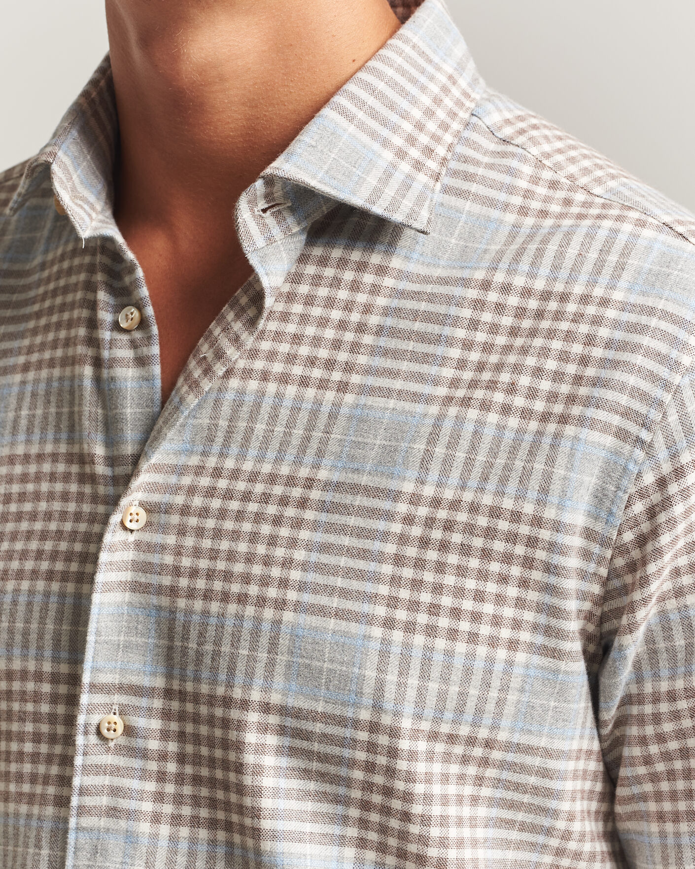 Heren | Overhemden | Stenströms | Regular Fit Overcheck Flannel Shirt Light Brown