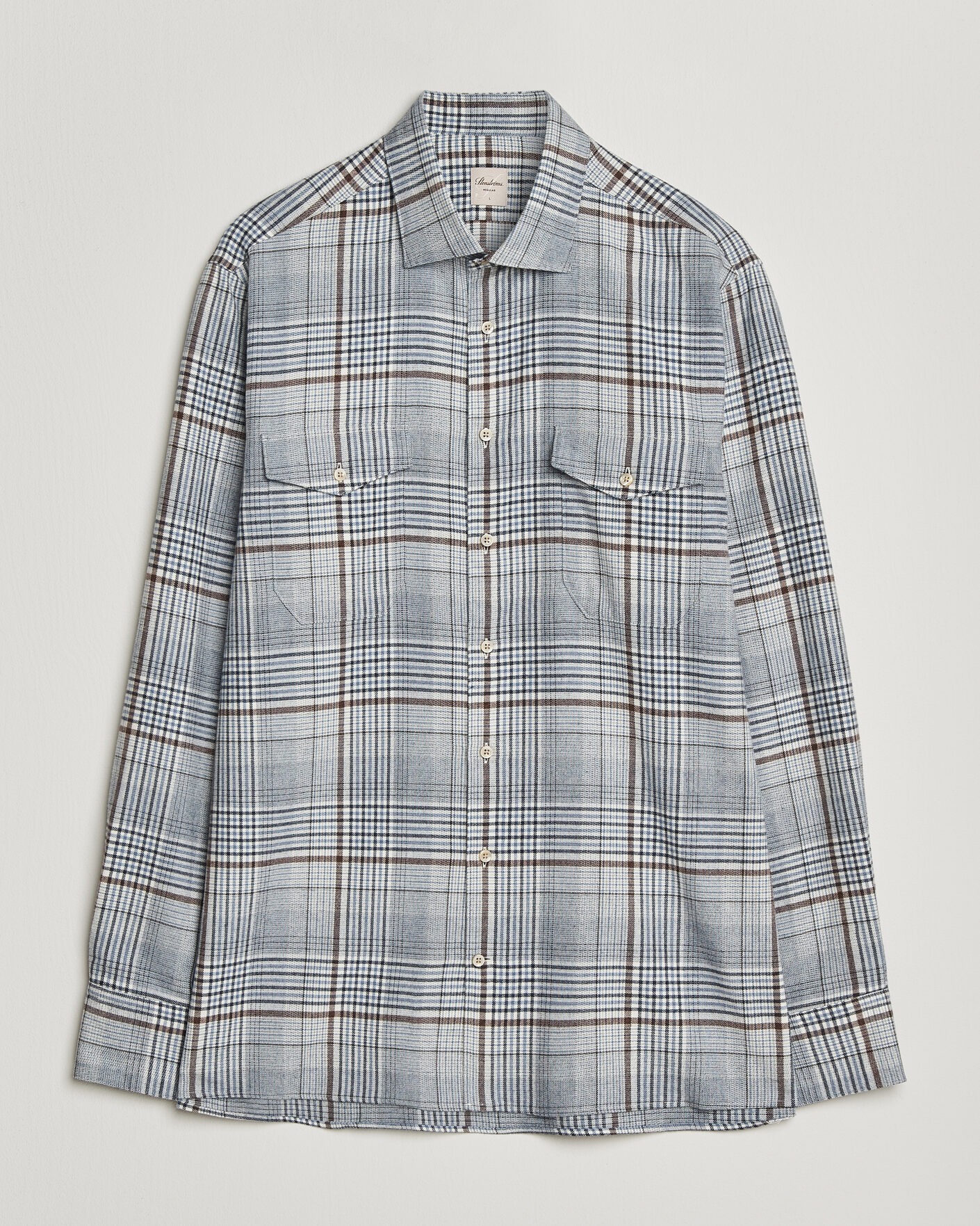 Homme | Chemises | Stenströms | Regular Fit Front Pocket Flannel Shirt Blue