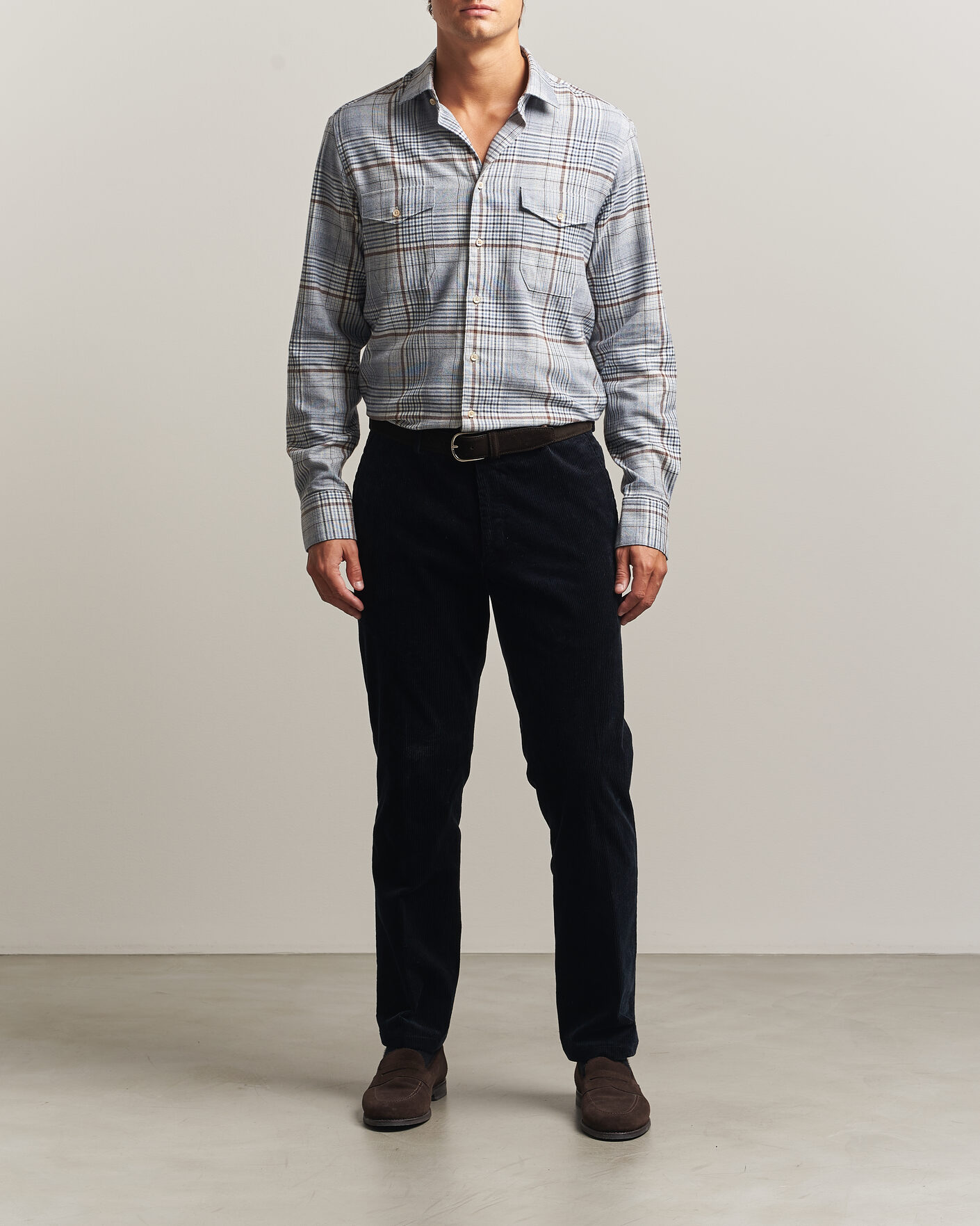 Homme | Chemises | Stenströms | Regular Fit Front Pocket Flannel Shirt Blue
