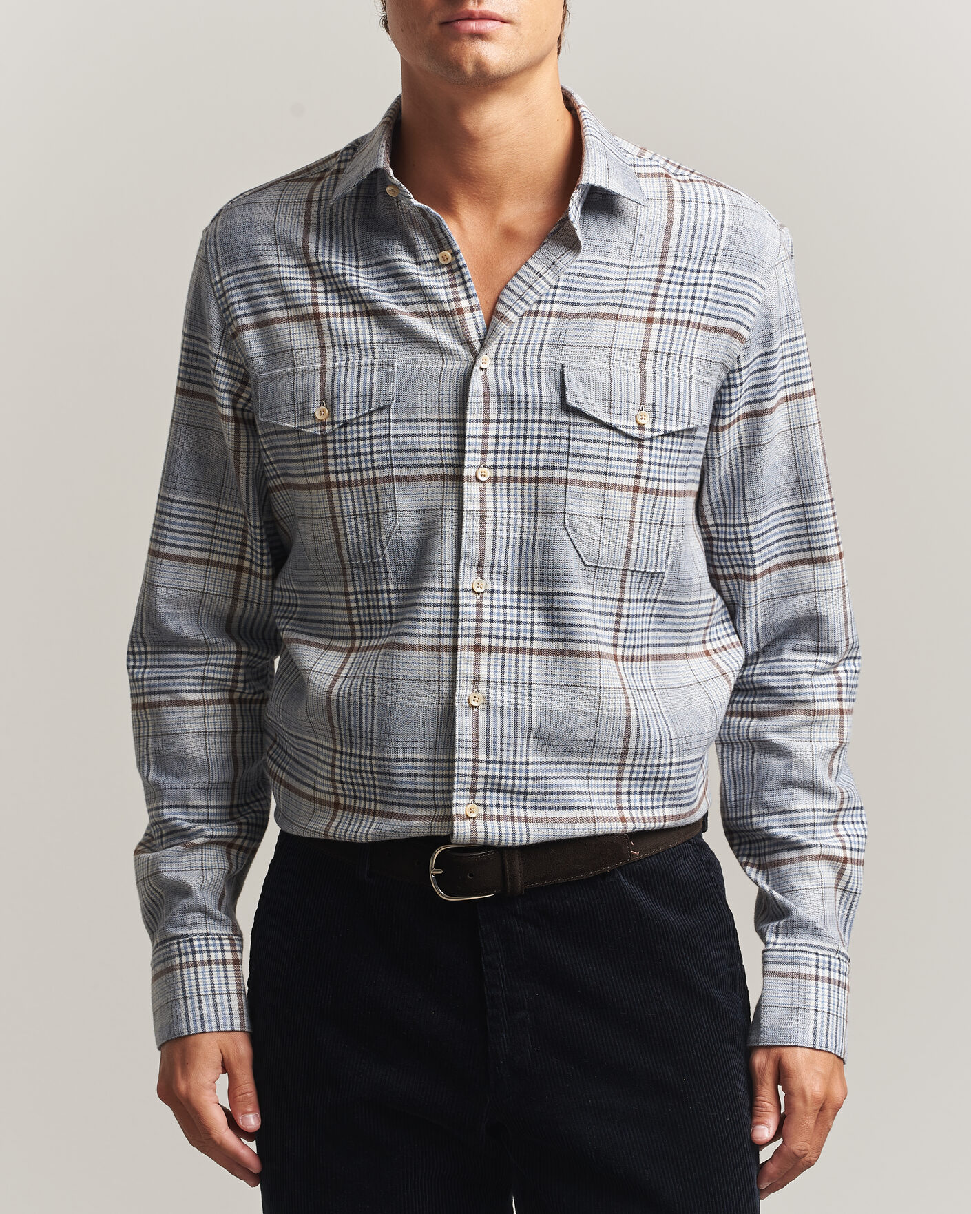 Homme | Chemises | Stenströms | Regular Fit Front Pocket Flannel Shirt Blue