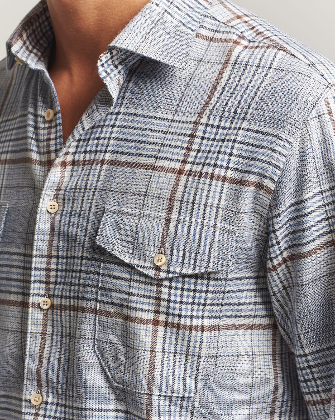 Homme | Chemises | Stenströms | Regular Fit Front Pocket Flannel Shirt Blue