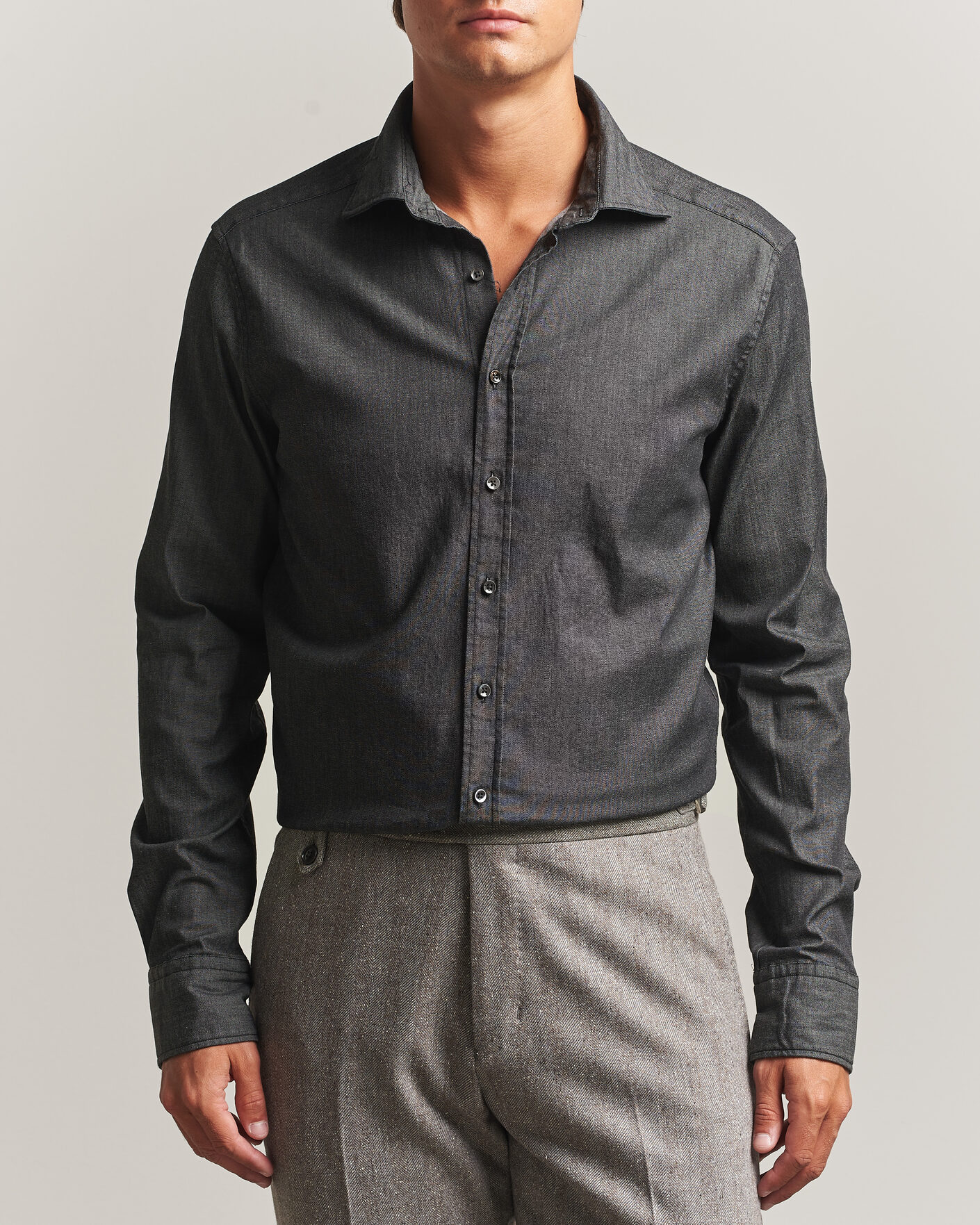 Heren | Overhemden | Stenströms | Slimline Garment Washed Shirt Black Denim