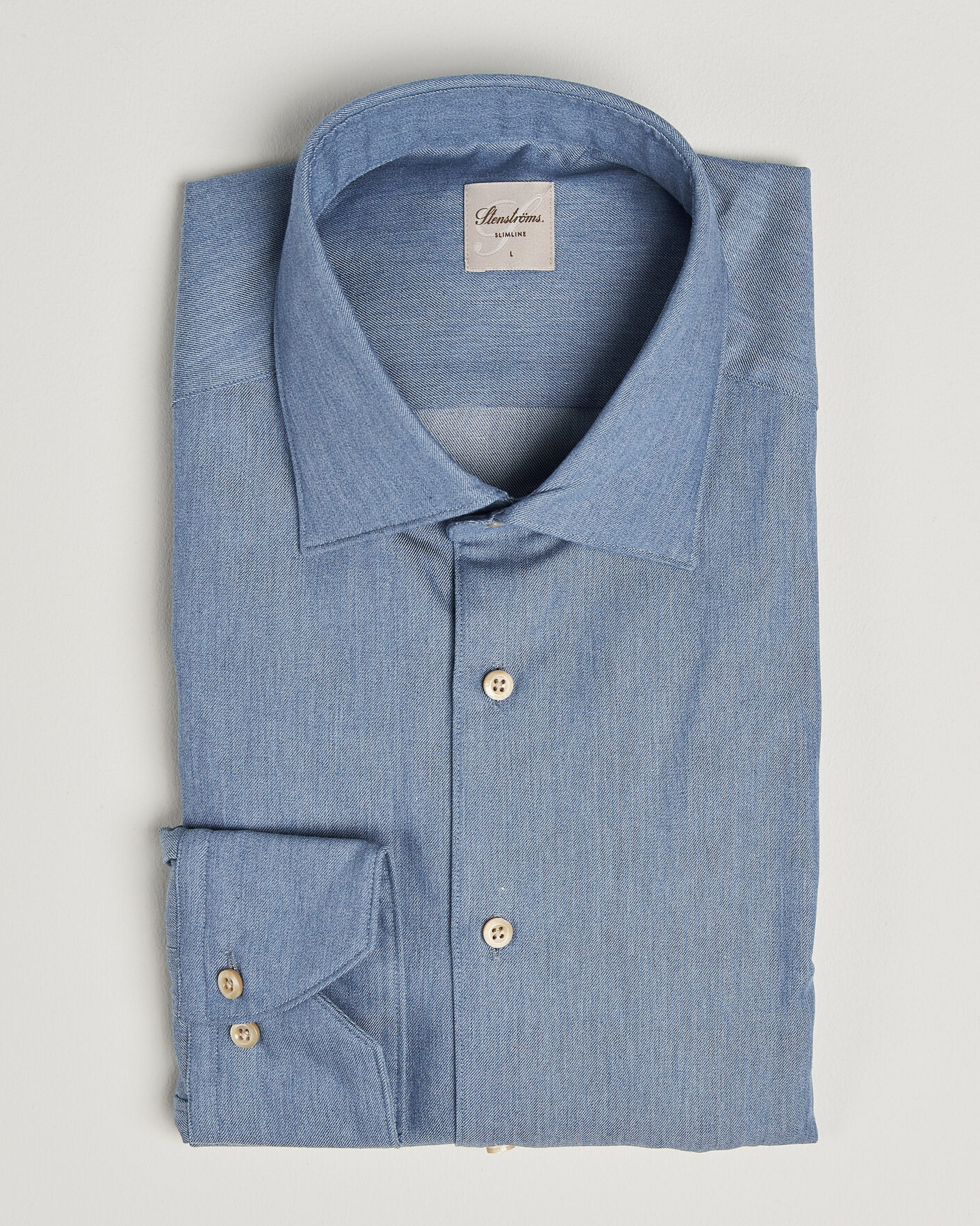 Homme | Chemises | Stenströms | Slimline Cotton Twill Denim Shirt Blue