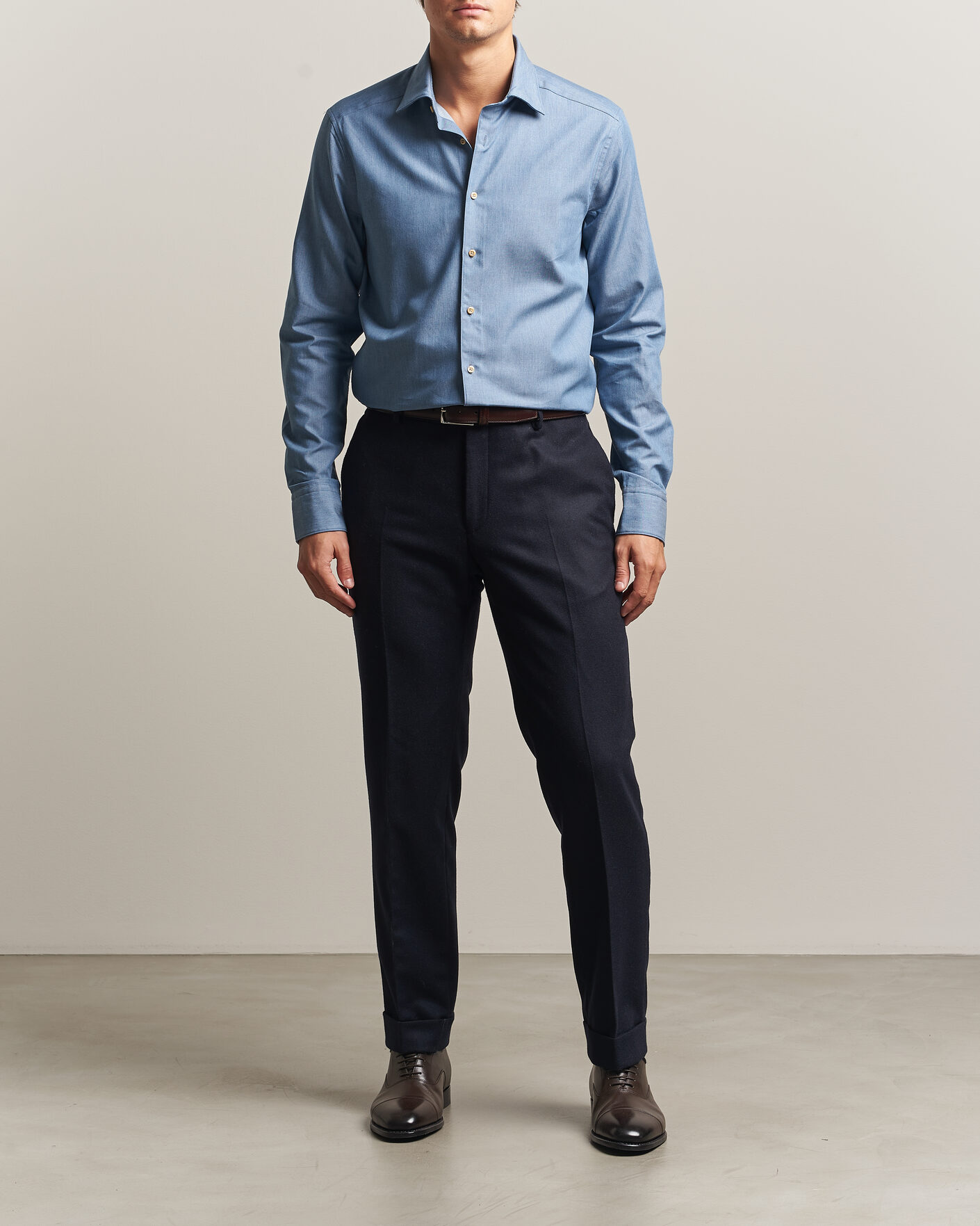Homme | Chemises | Stenströms | Slimline Cotton Twill Denim Shirt Blue