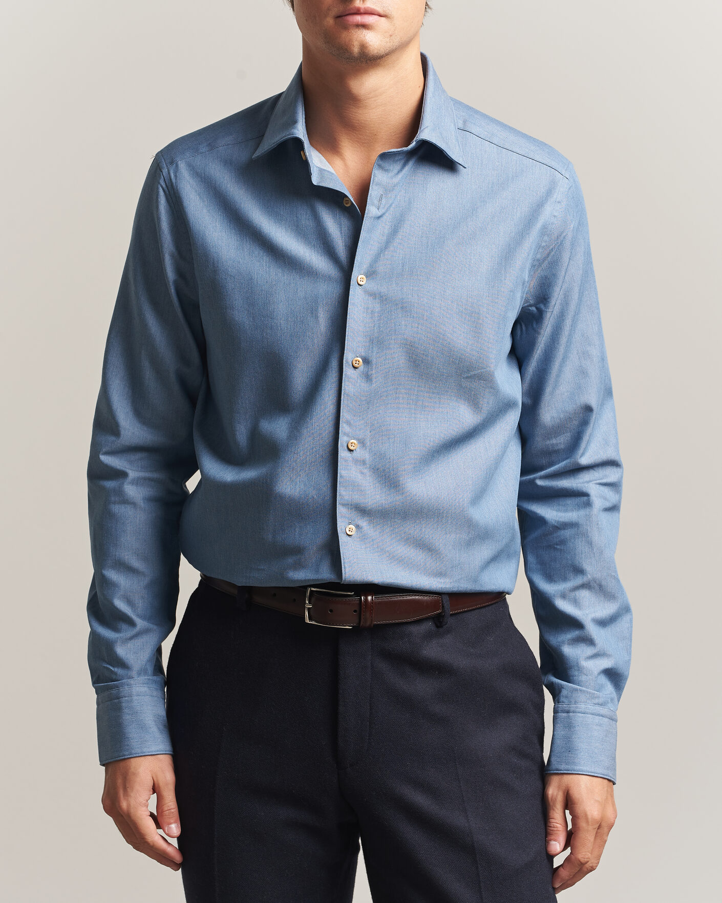 Homme | Chemises | Stenströms | Slimline Cotton Twill Denim Shirt Blue