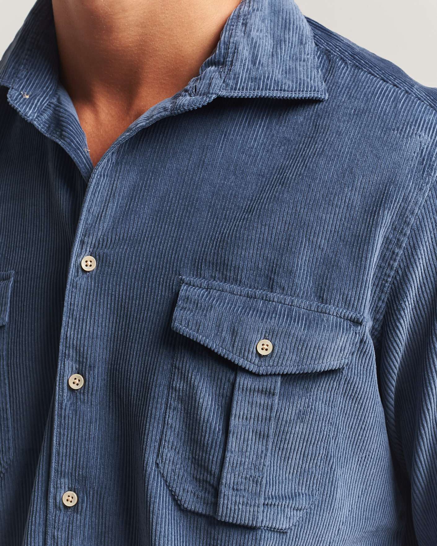 Homme | Chemises | Stenströms | Regular Fit Cord Pocket Shirt Blue