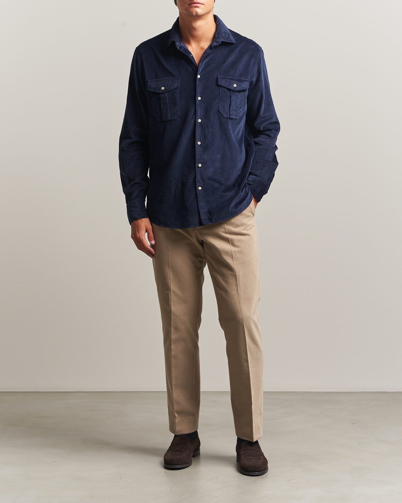 Homme | Chemises | Stenströms | Regular Fit Cord Pocket Shirt Navy