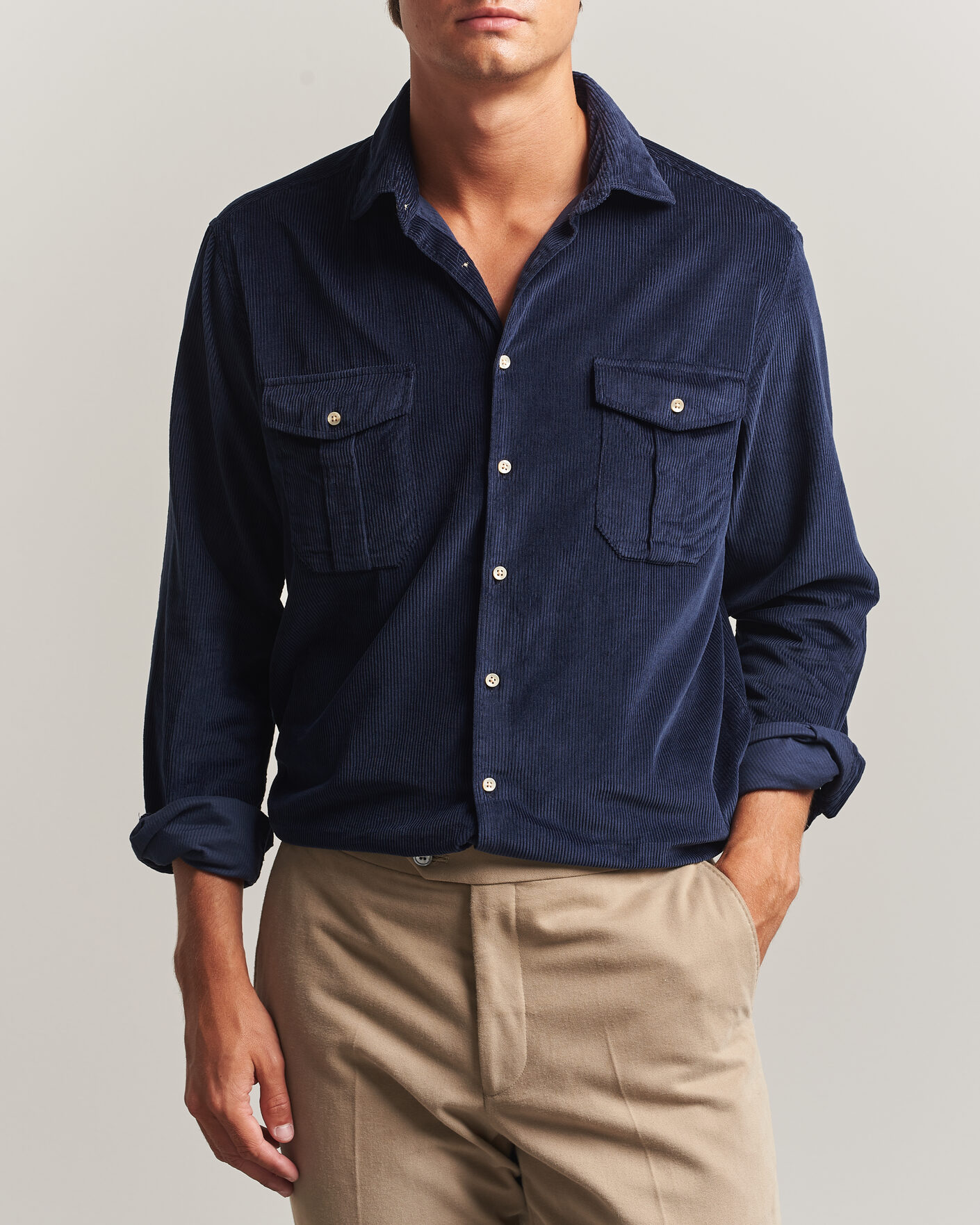 Homme | Chemises | Stenströms | Regular Fit Cord Pocket Shirt Navy