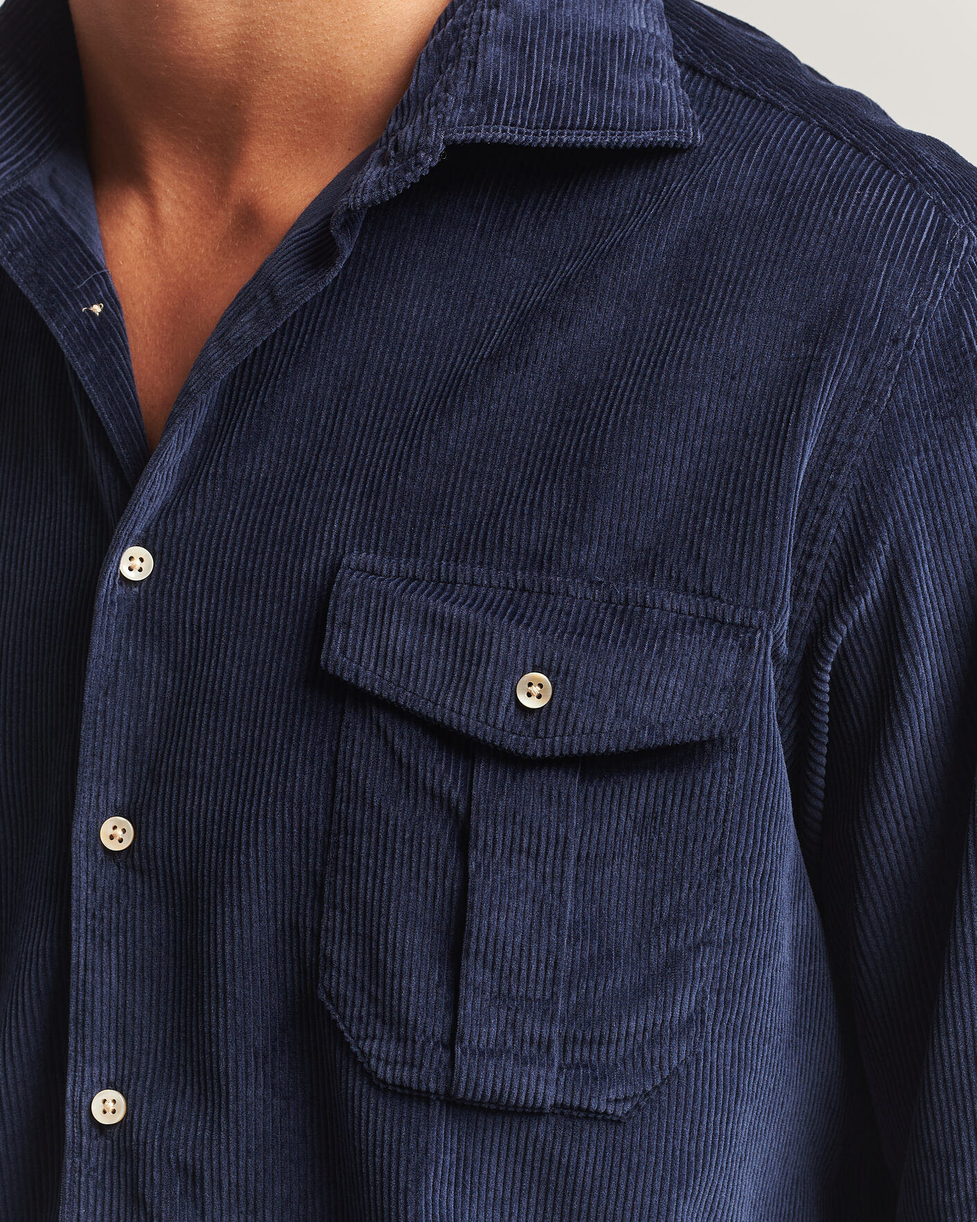 Homme | Chemises | Stenströms | Regular Fit Cord Pocket Shirt Navy
