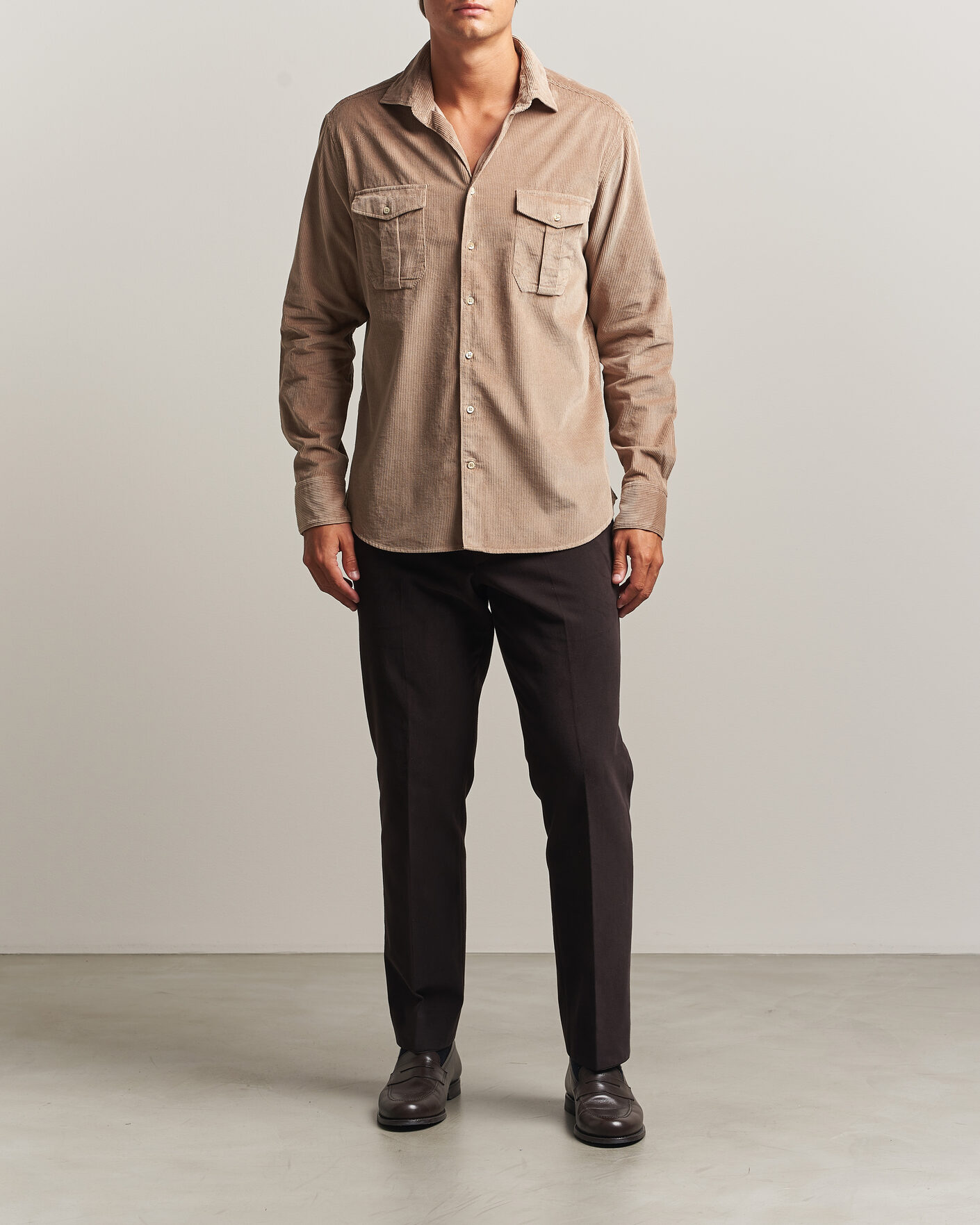 Heren | Overhemden | Stenströms | Regular Fit Cord Pocket Shirt Light Brown