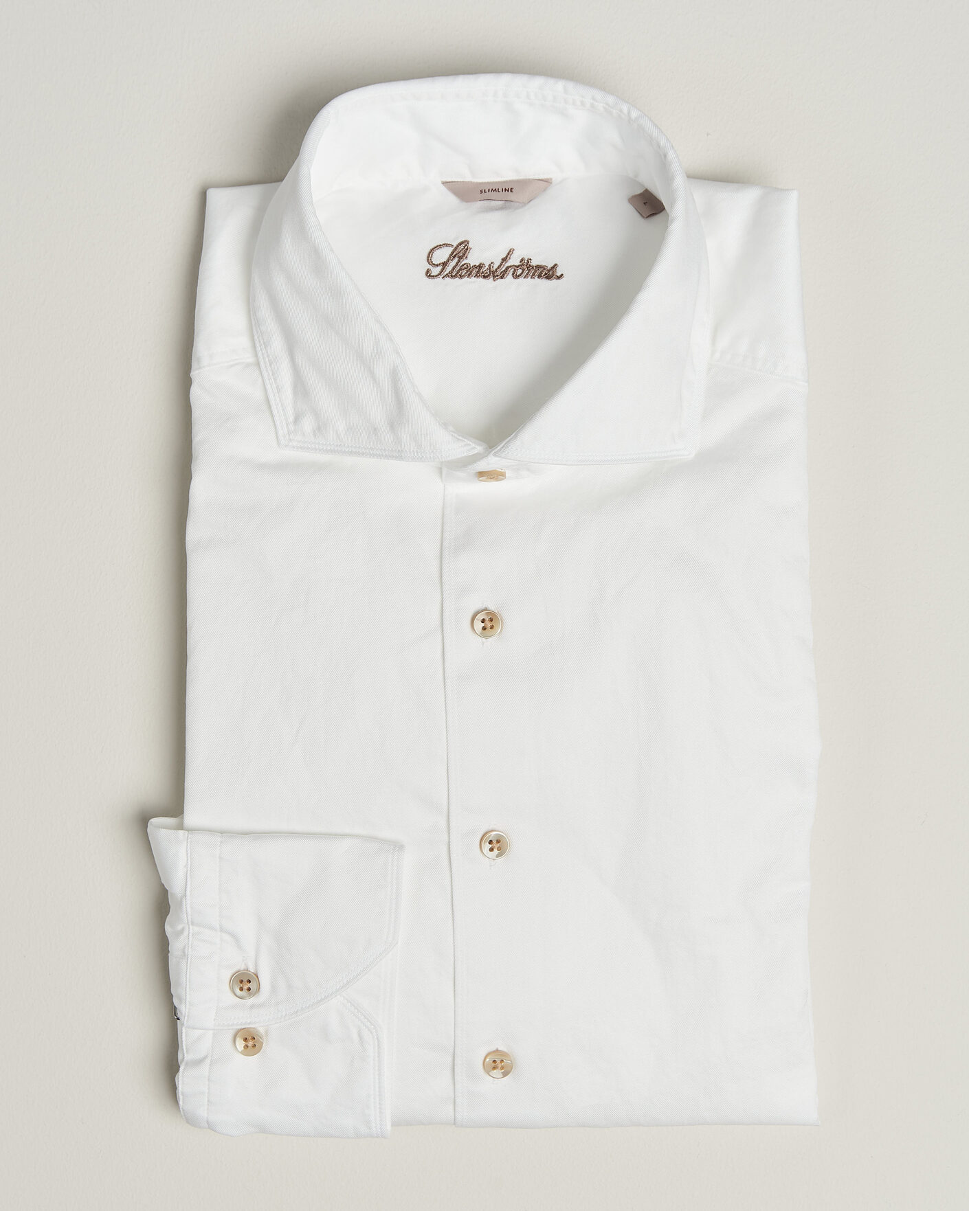 Heren | Overhemden | Stenströms | Slimline Washed Cotton Twill Cut Away Shirt White
