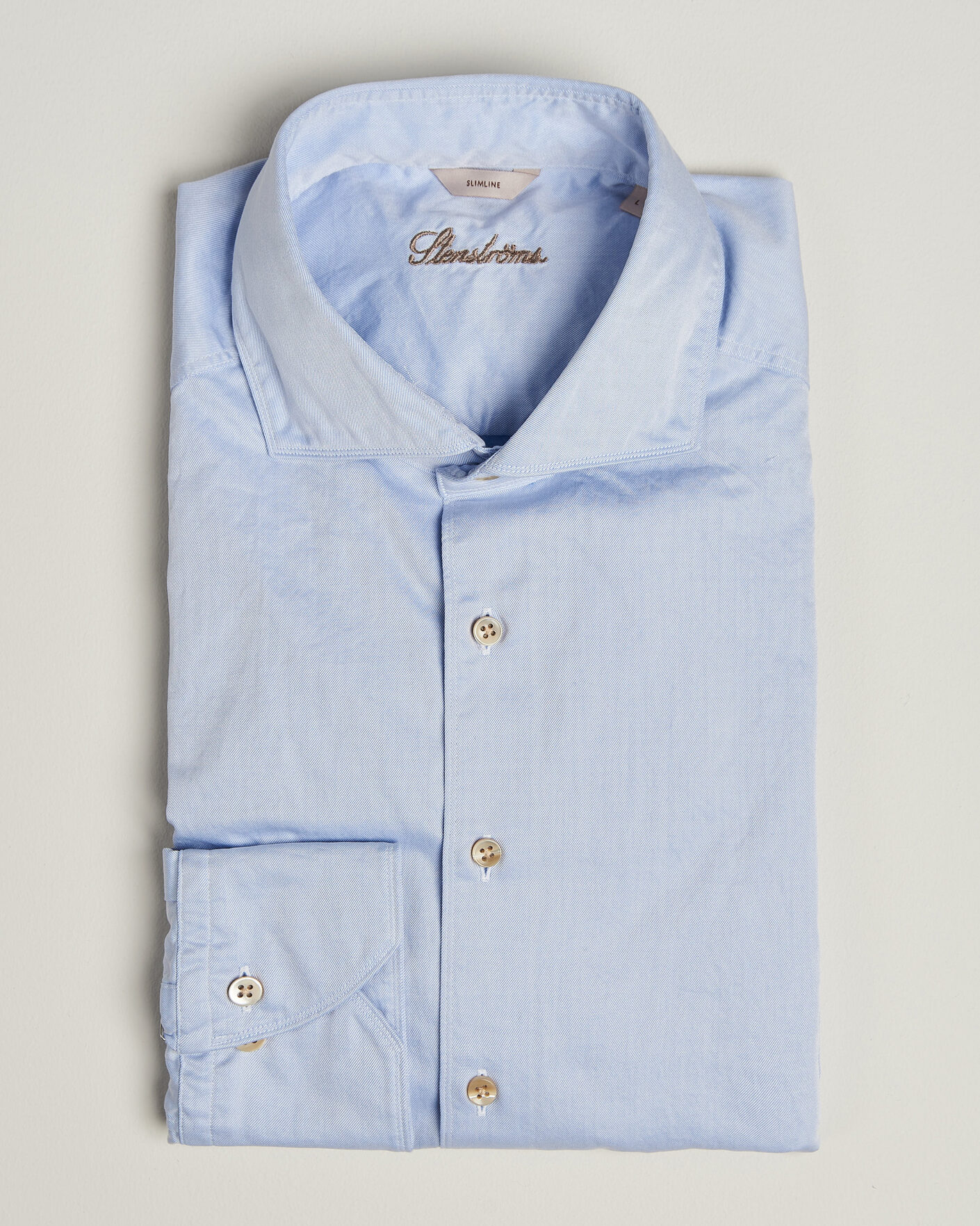 Heren | Overhemden | Stenströms | Slimline Washed Cotton Twill Cut Away Shirt Blue