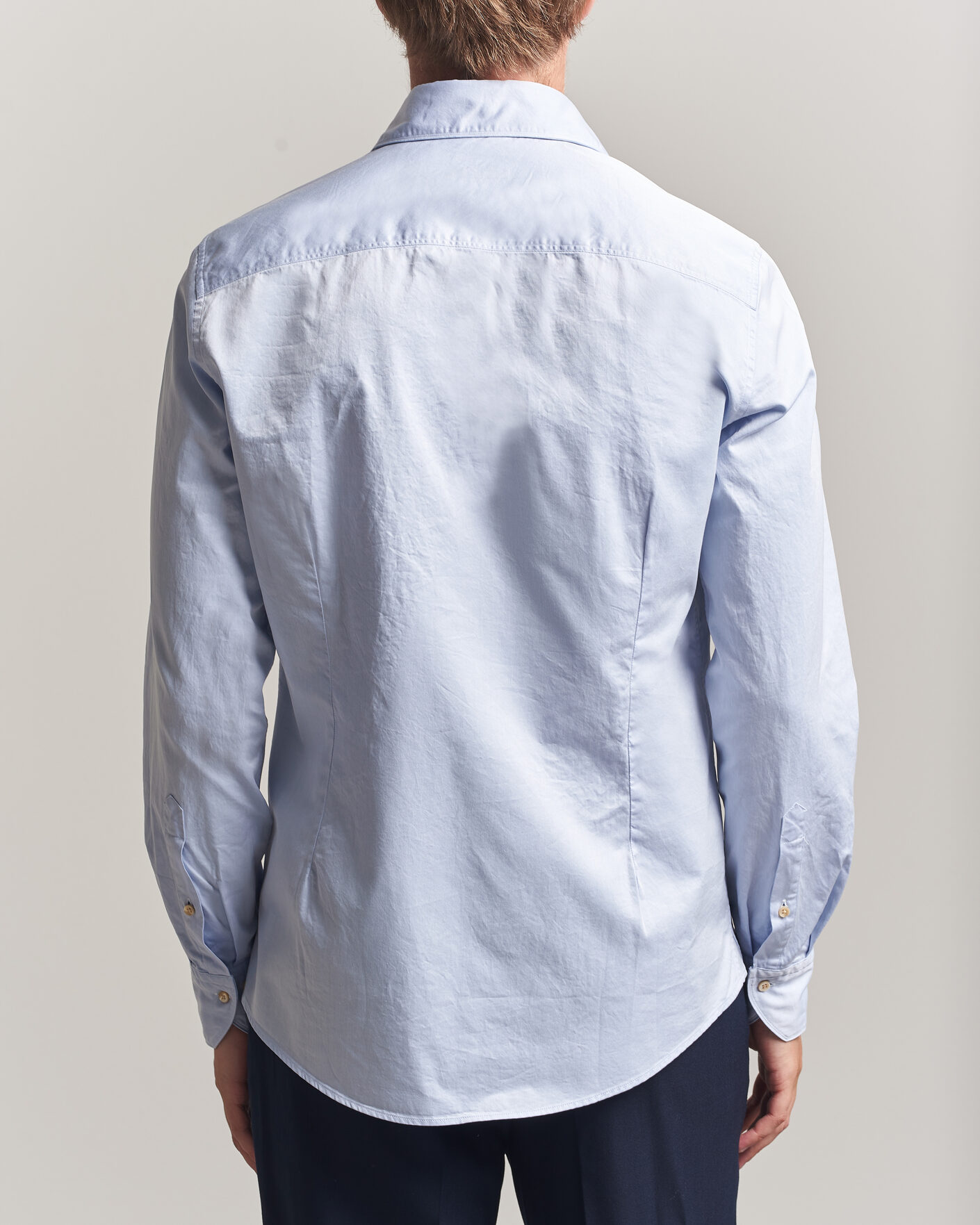 Heren | Overhemden | Stenströms | Slimline Washed Cotton Twill Cut Away Shirt Blue