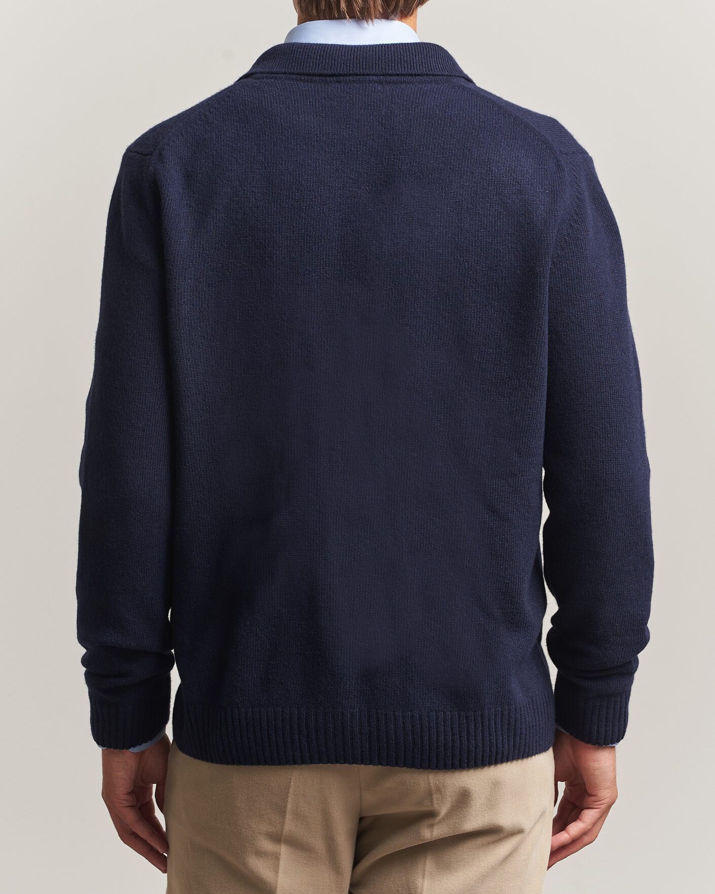 Heren | Truien | Stenströms | Brushed Merino Polo Cardigan Navy