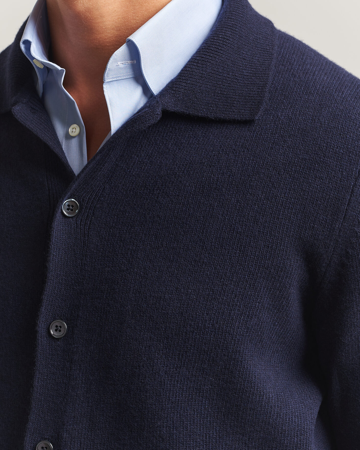 Heren | Truien | Stenströms | Brushed Merino Polo Cardigan Navy