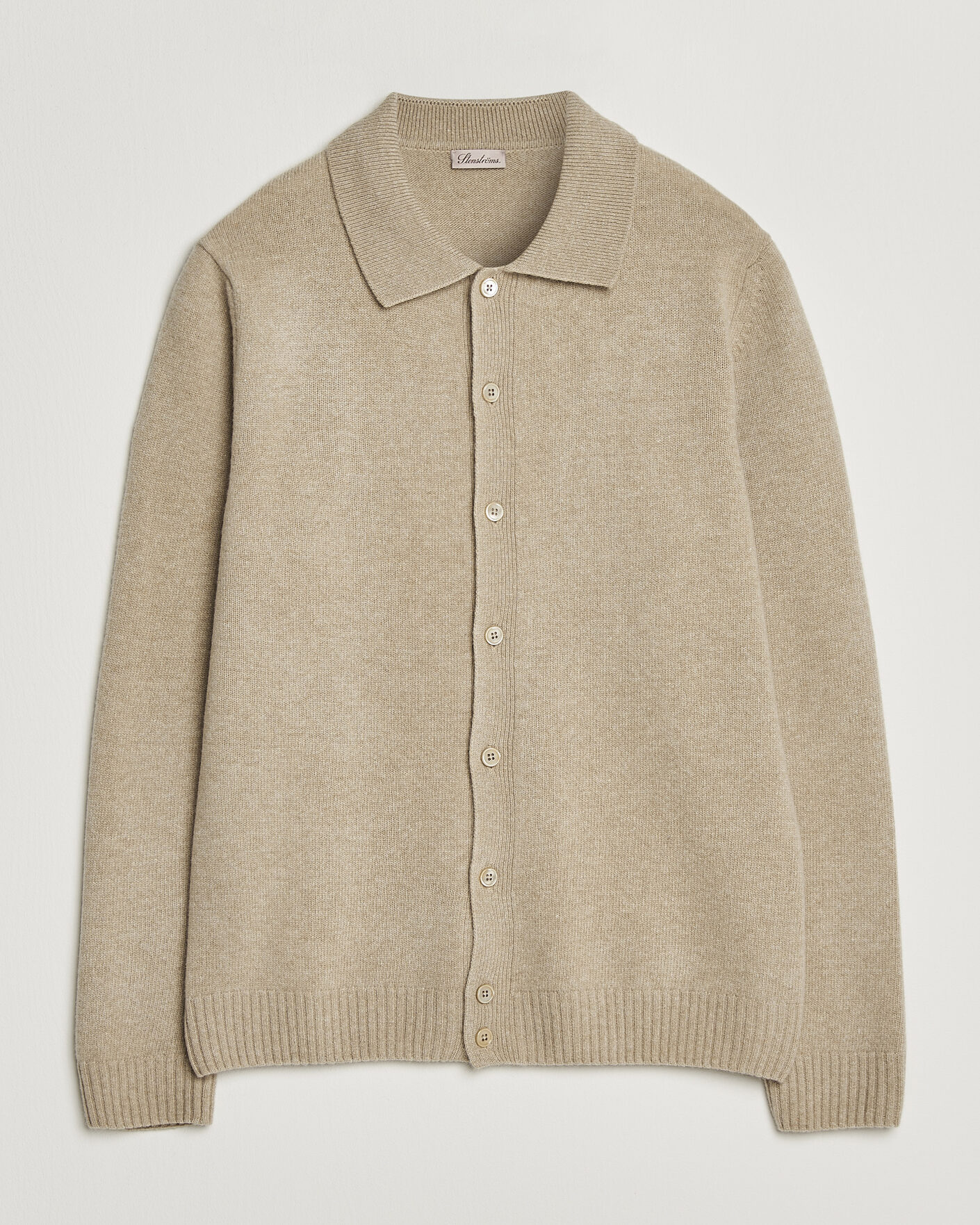 Heren | Truien | Stenströms | Brushed Merino Polo Cardigan Beige