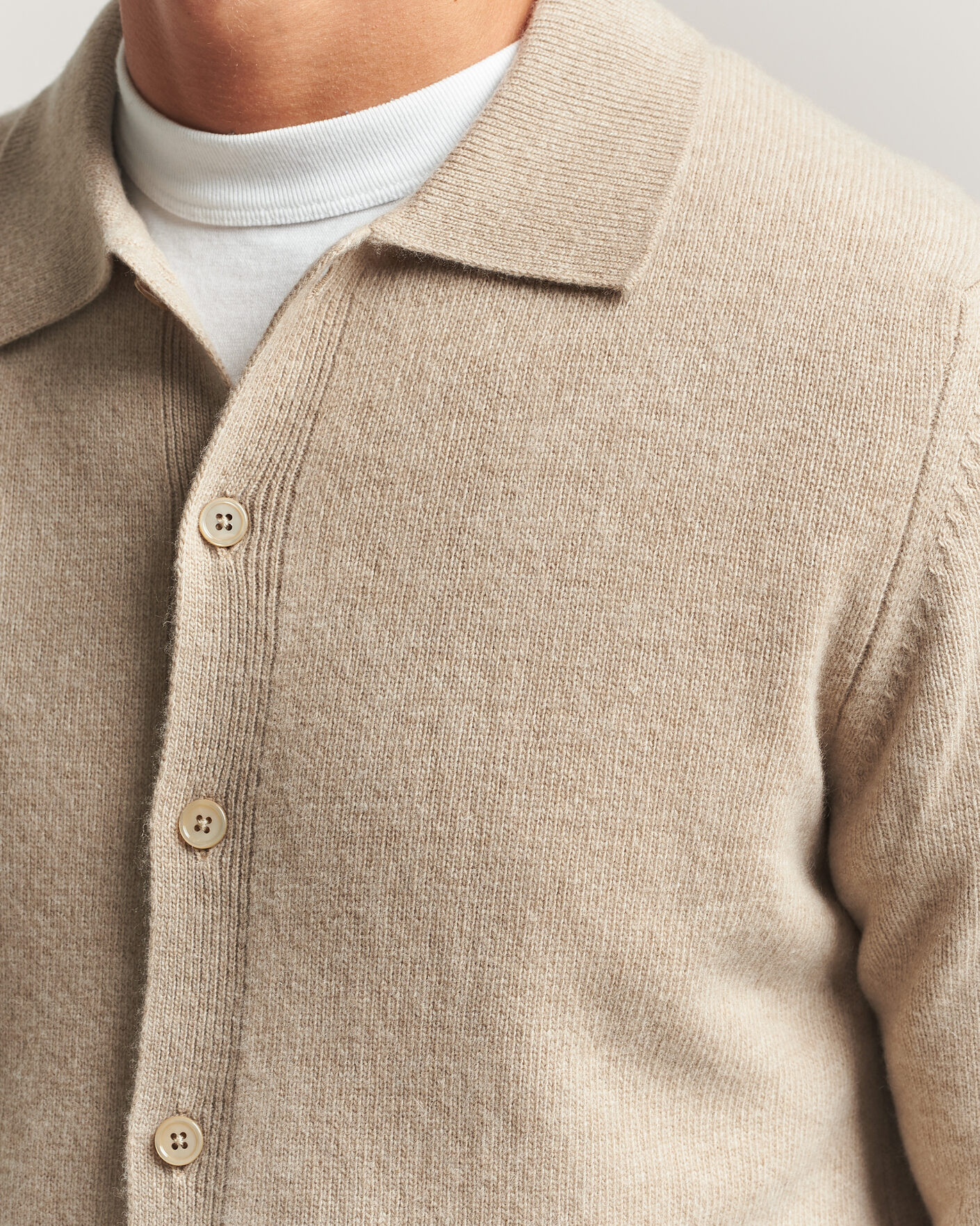 Heren | Truien | Stenströms | Brushed Merino Polo Cardigan Beige