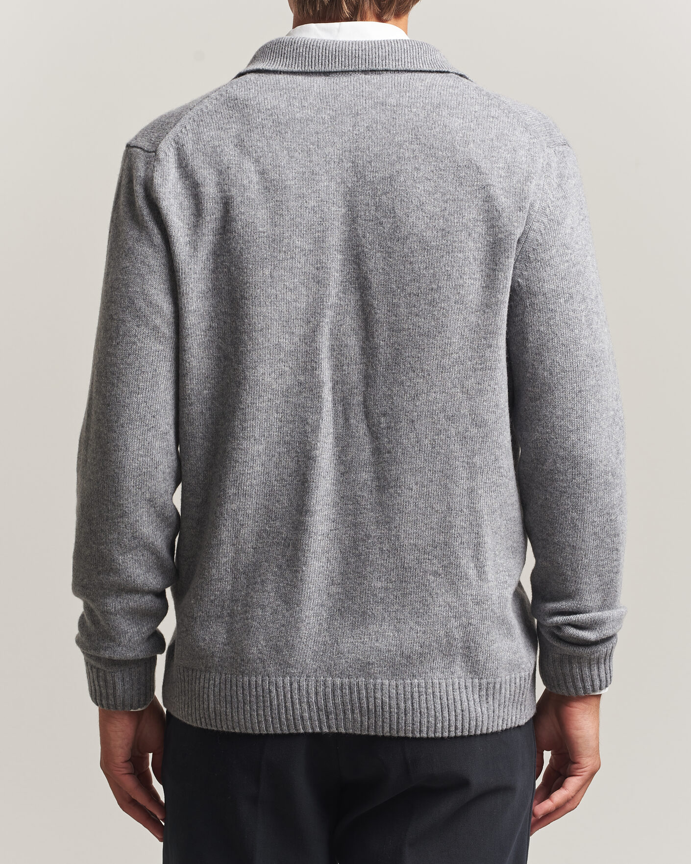 Heren | Truien | Stenströms | Brushed Merino Polo Cardigan Grey