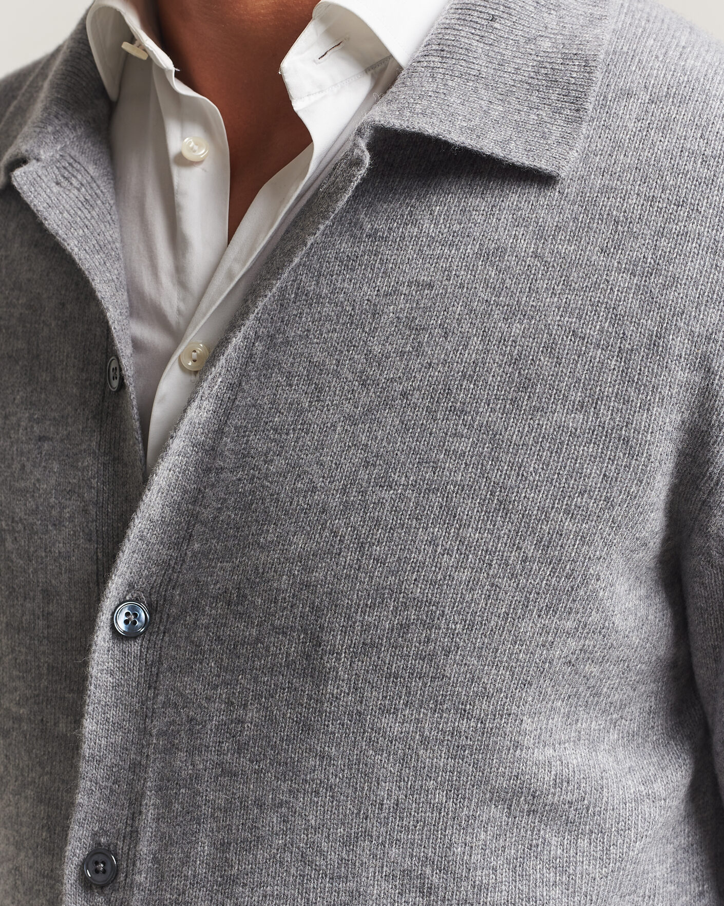 Heren | Truien | Stenströms | Brushed Merino Polo Cardigan Grey