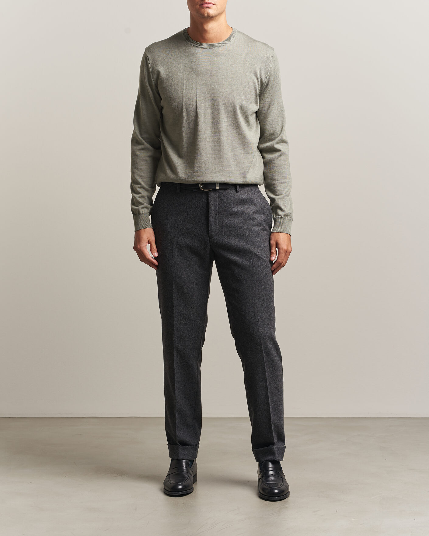 Homme | Pulls Et Tricots | Stenströms | Merino Crew Neck Green/Grey