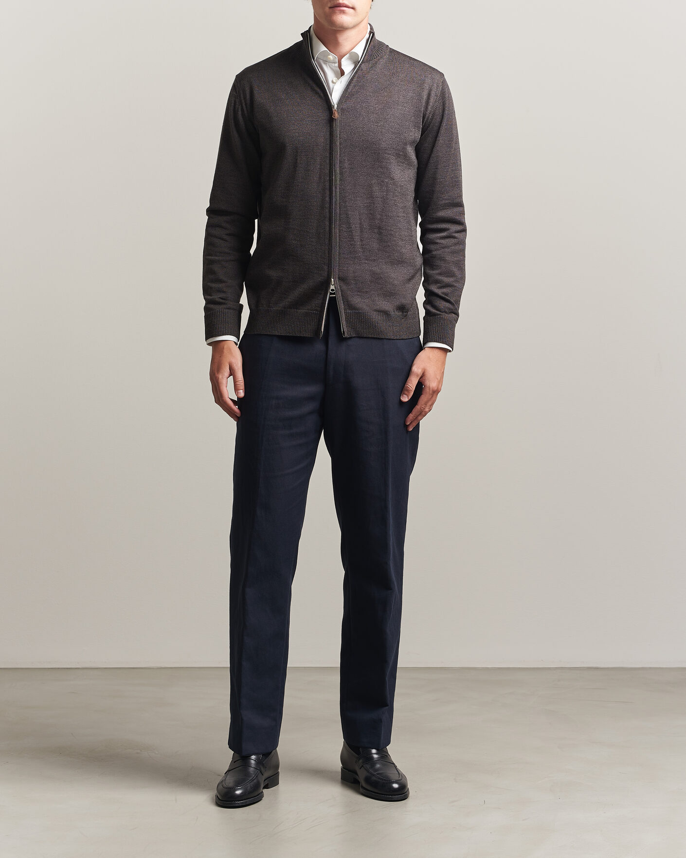 Homme | Pulls Et Tricots | Stenströms | Merino Full Zip Dark Brown