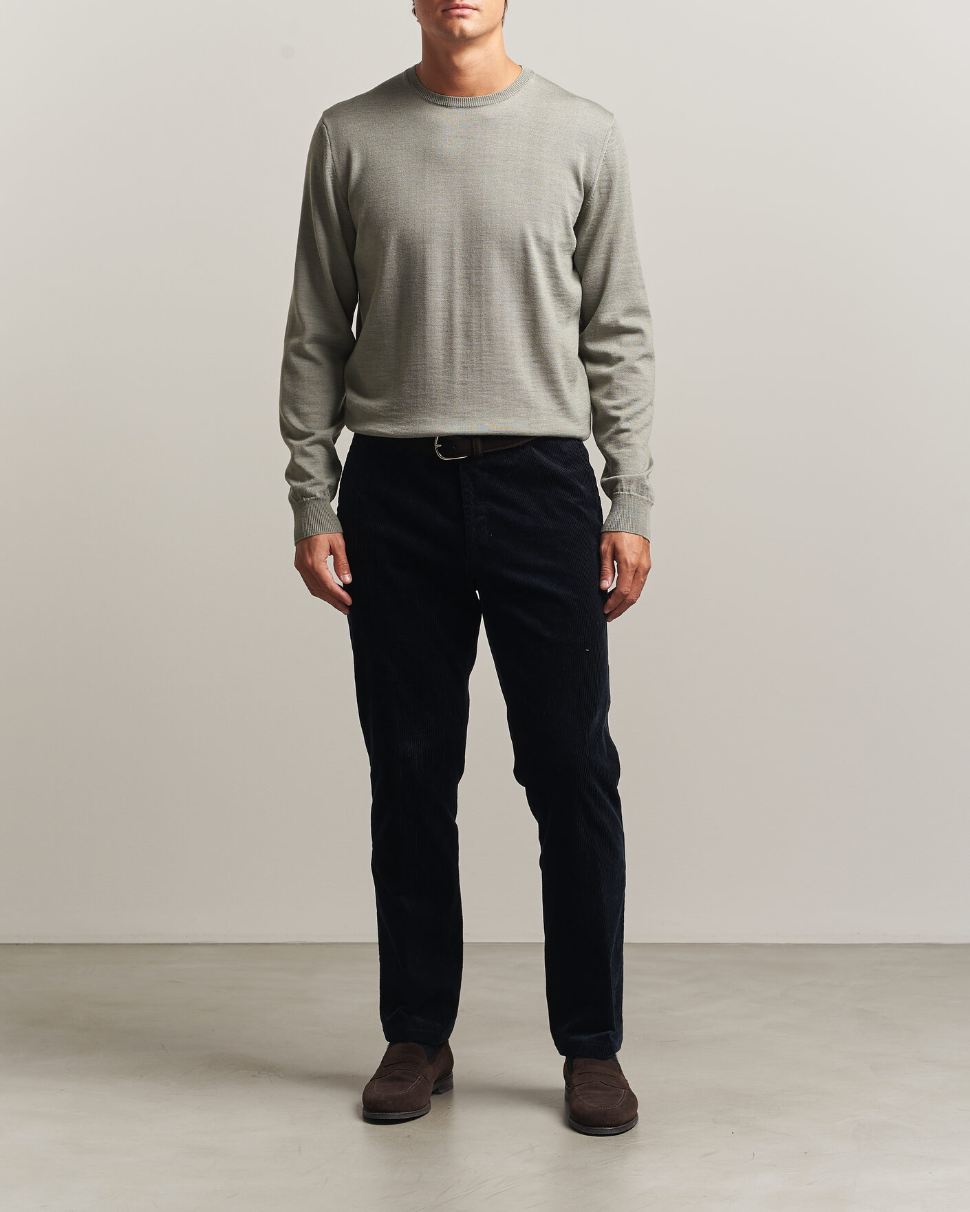 Heren | Truien | Stenströms | Merino Patch Crew Neck Green/Grey