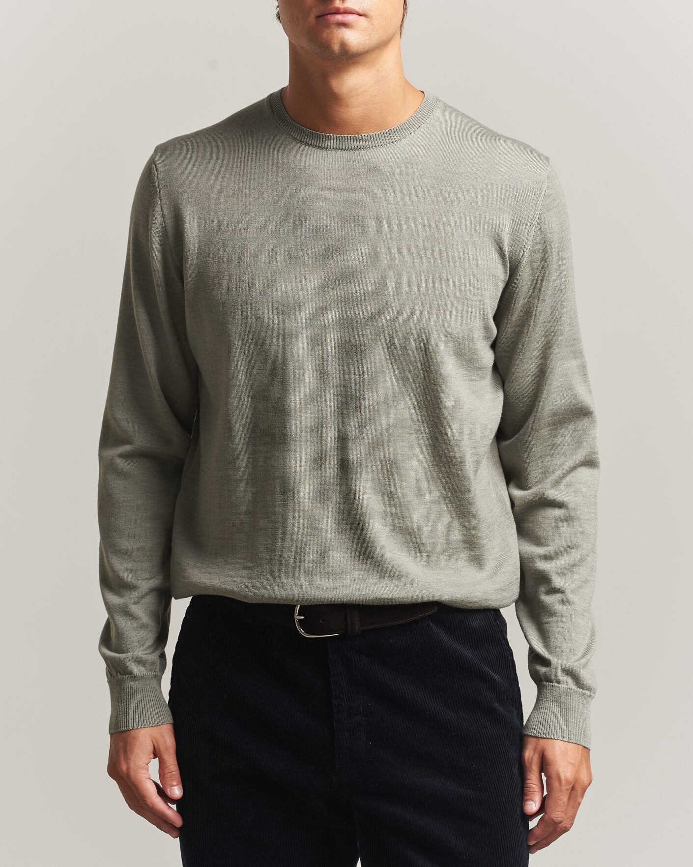 Heren | Truien | Stenströms | Merino Patch Crew Neck Green/Grey