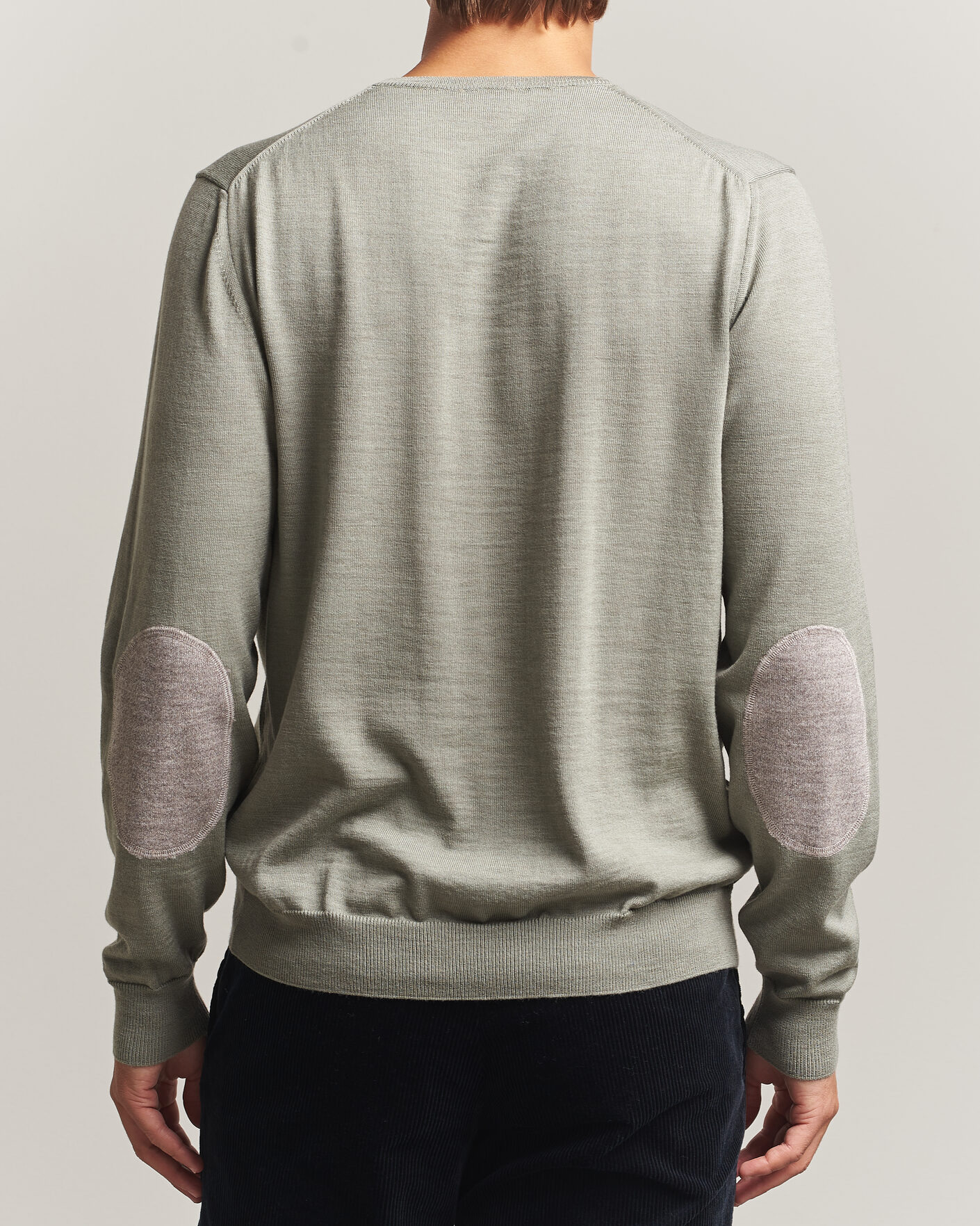 Heren | Truien | Stenströms | Merino Patch Crew Neck Green/Grey