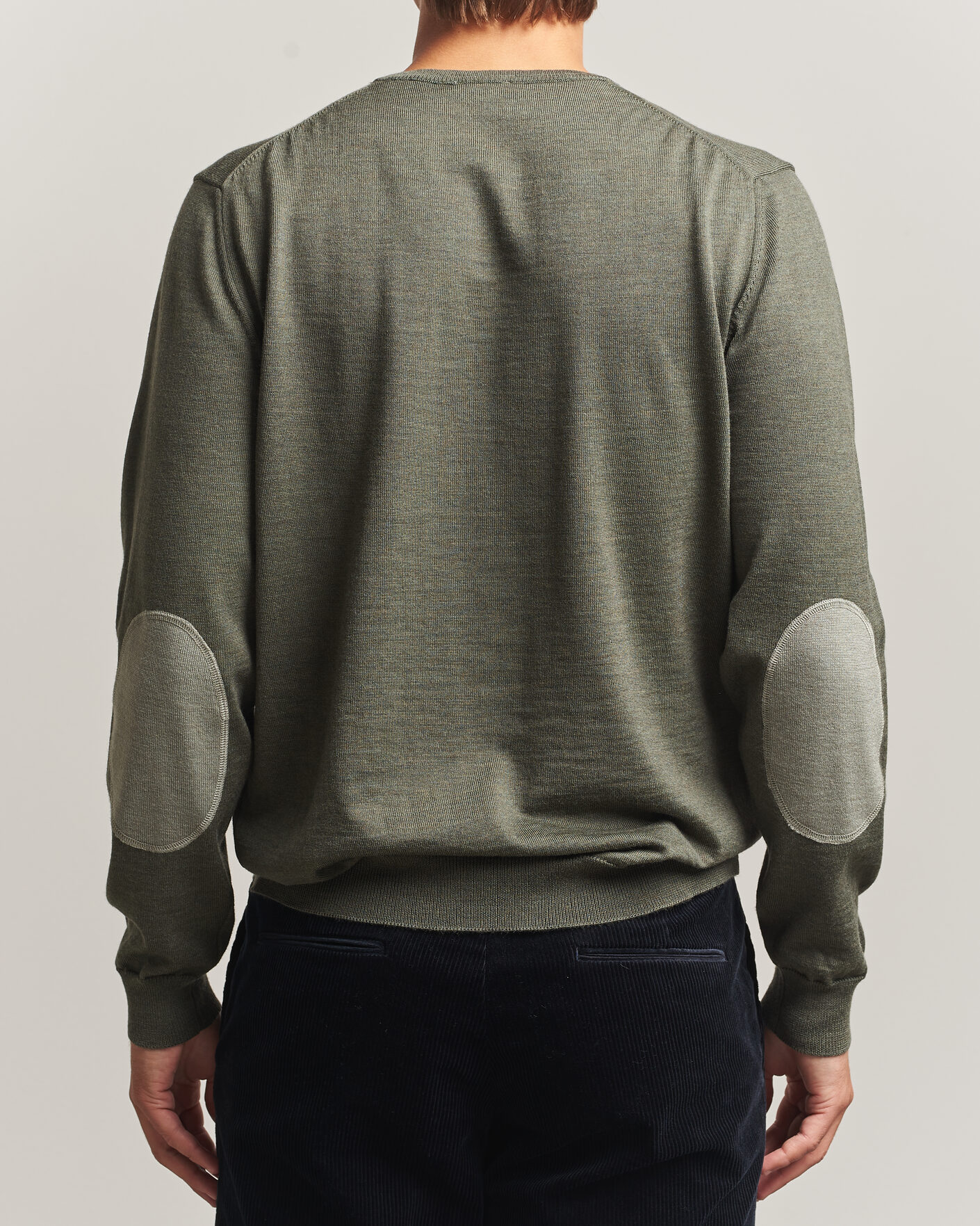 Heren | Truien | Stenströms | Merino Patch Crew Neck Dark Green