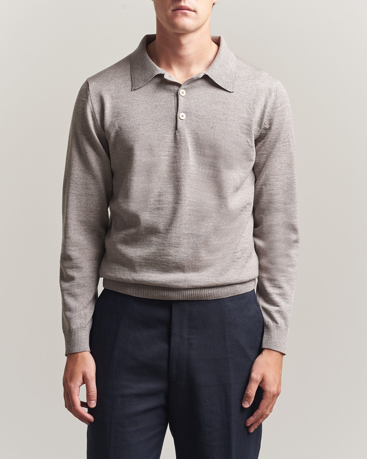 Heren | Truien | Stenströms | Merino Polo Beige