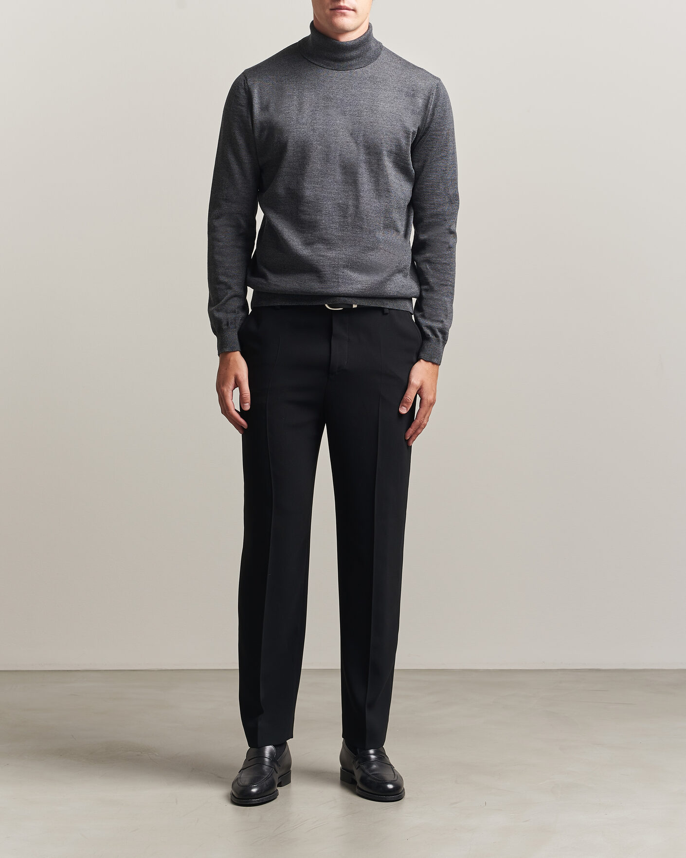 Heren | Truien | Stenströms | Merino Rollneck Dark Grey