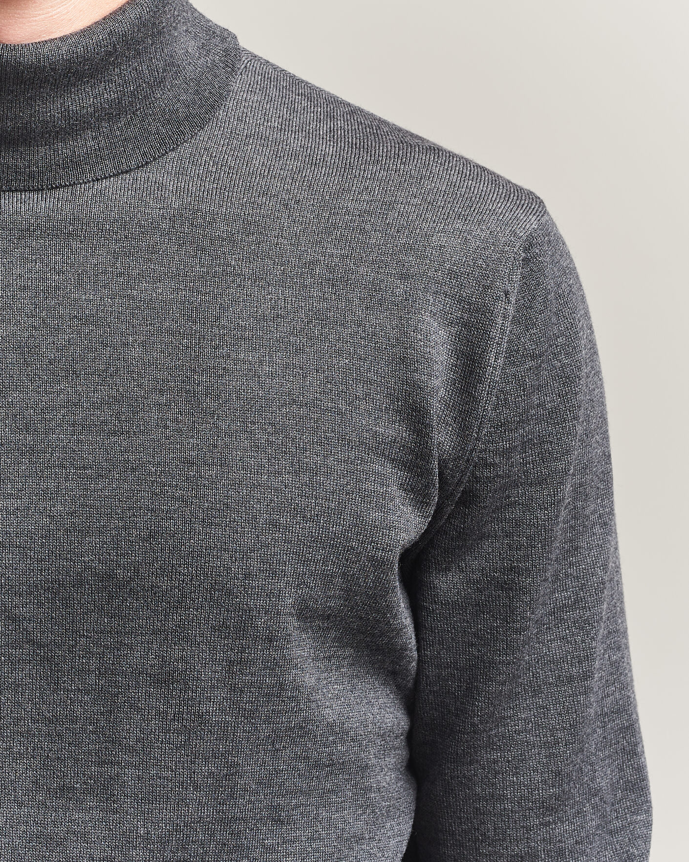 Heren | Truien | Stenströms | Merino Rollneck Dark Grey