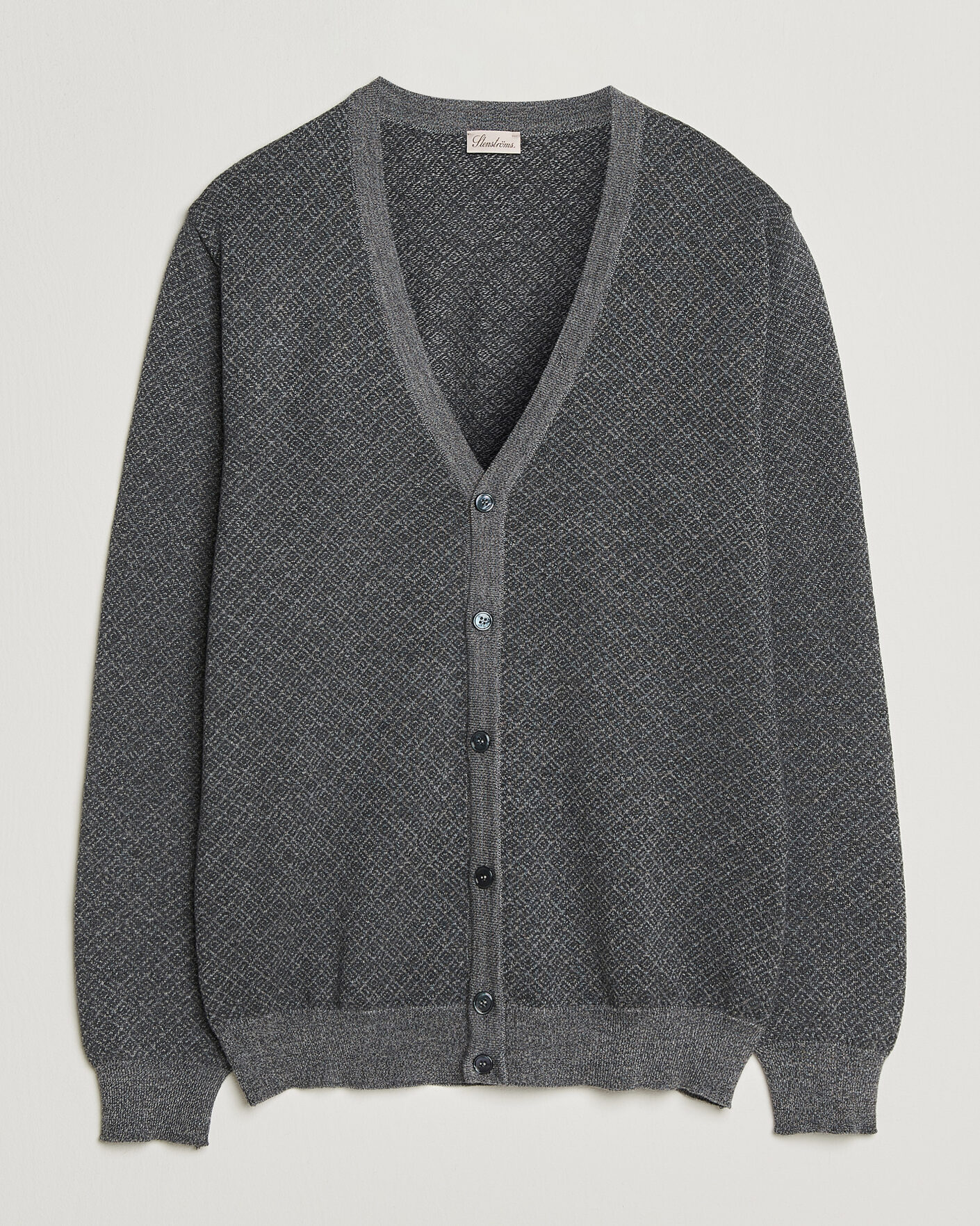 Heren | Truien | Stenströms | Merino Jaquard Cardigan Dark Grey