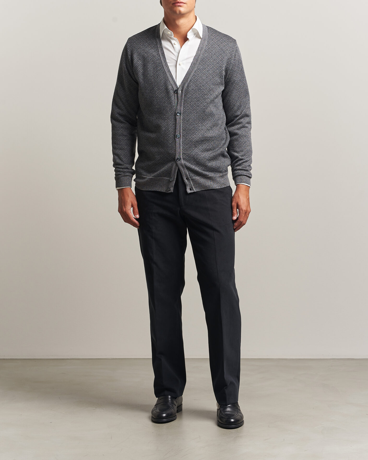 Heren | Truien | Stenströms | Merino Jaquard Cardigan Dark Grey