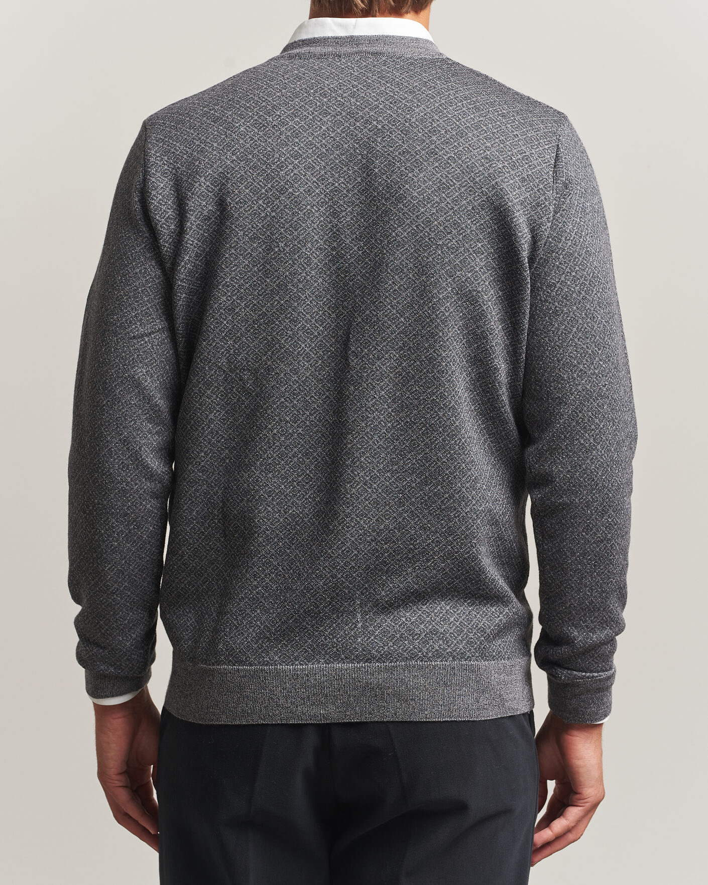 Heren | Truien | Stenströms | Merino Jaquard Cardigan Dark Grey