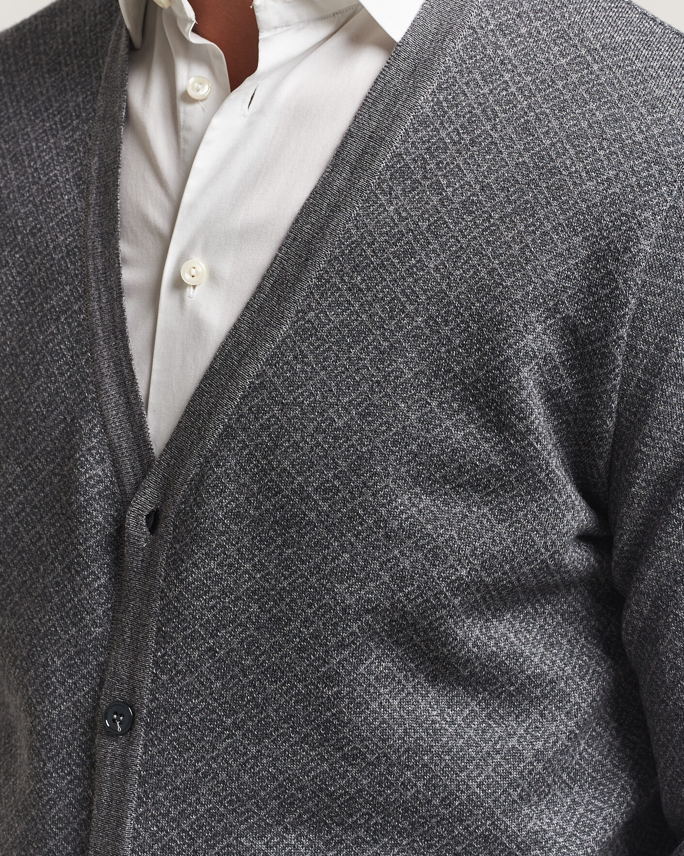 Heren | Truien | Stenströms | Merino Jaquard Cardigan Dark Grey