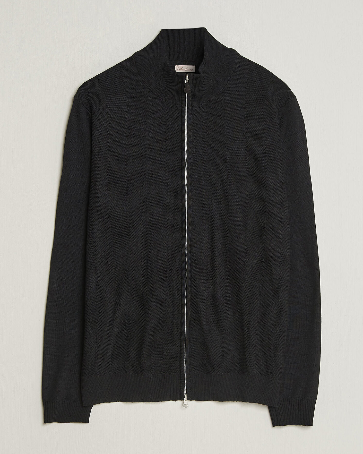 Heren | Truien | Stenströms | Merino Herringbone Full Zip Black