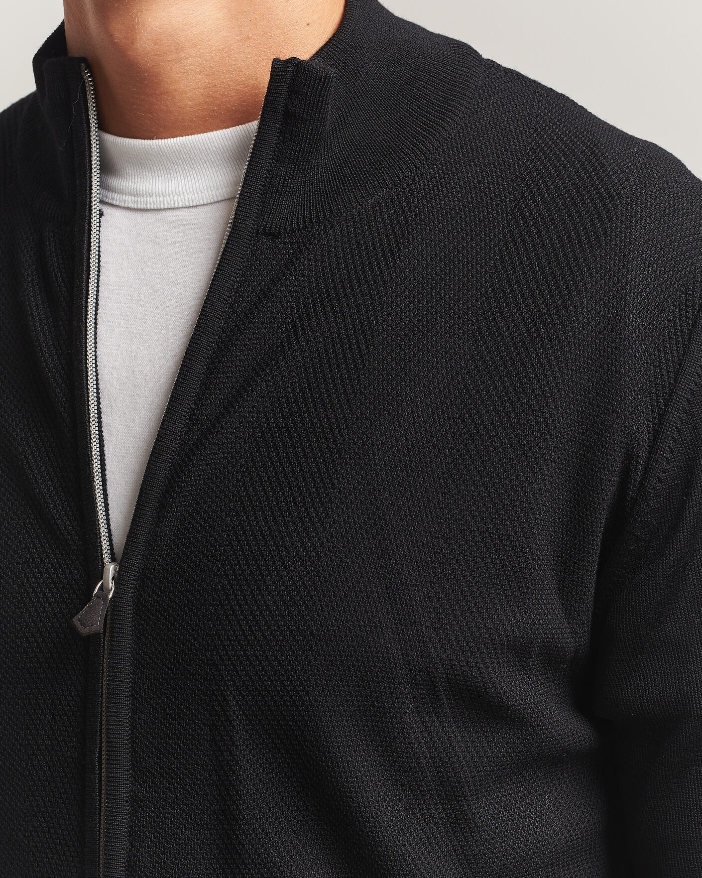 Heren | Truien | Stenströms | Merino Herringbone Full Zip Black