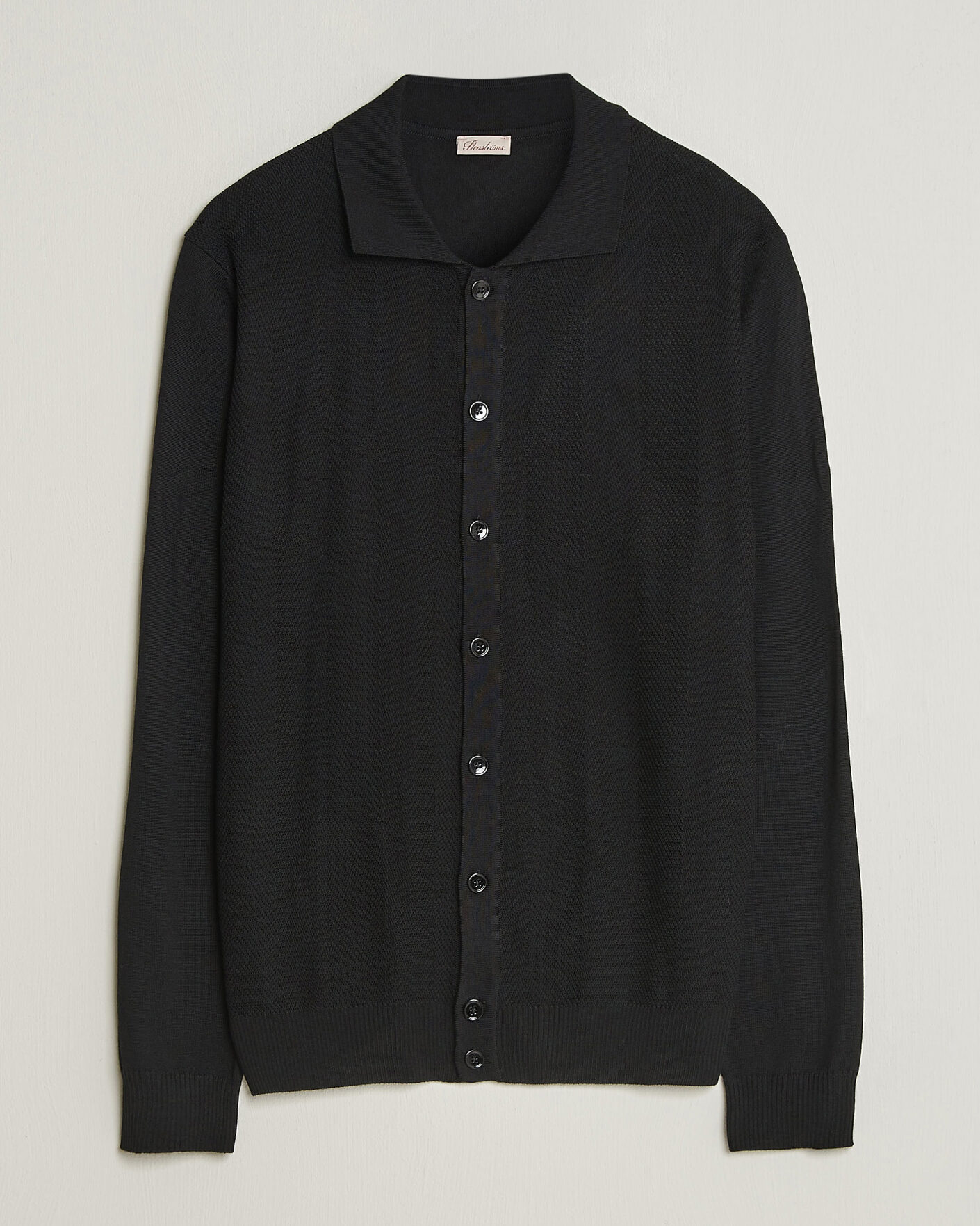Homme | Pulls Et Tricots | Stenströms | Merino Herringbone Polo Cardigan Black
