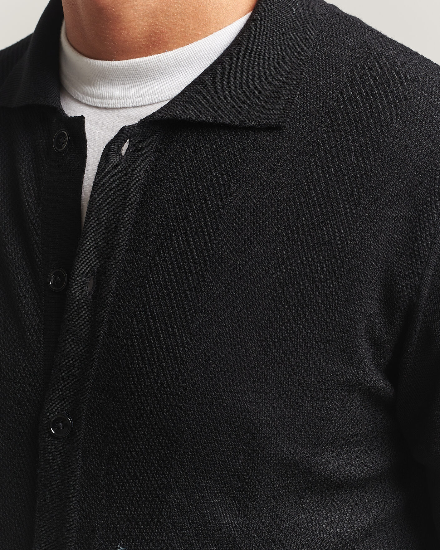 Homme | Pulls Et Tricots | Stenströms | Merino Herringbone Polo Cardigan Black