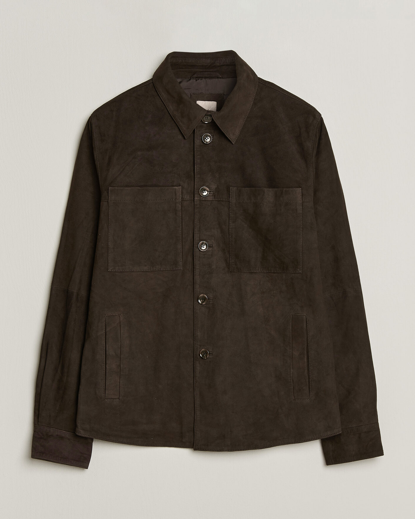 Homme | Chemises | Stenströms | Goat Suede Overshirt Dark Brown
