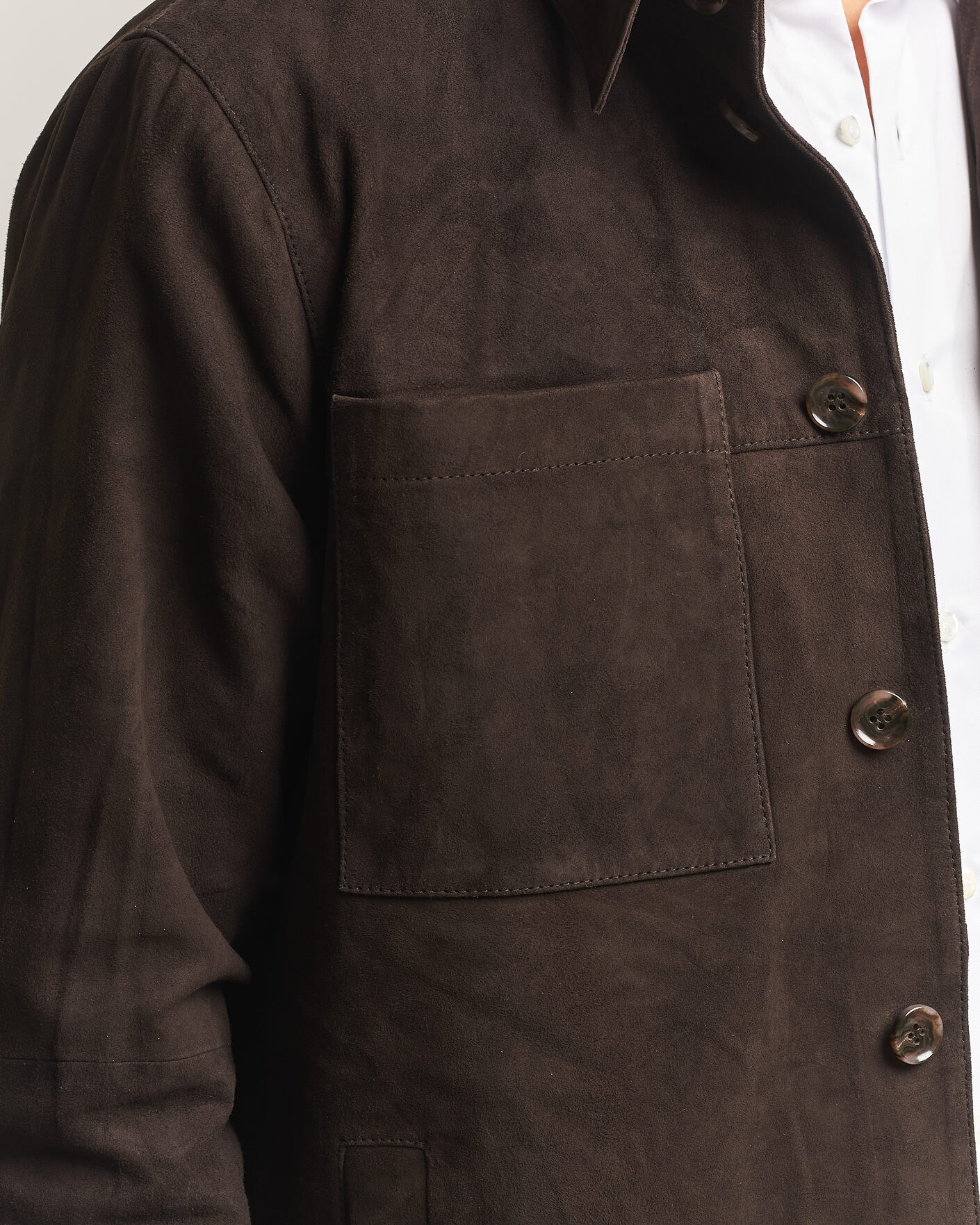 Homme | Chemises | Stenströms | Goat Suede Overshirt Dark Brown
