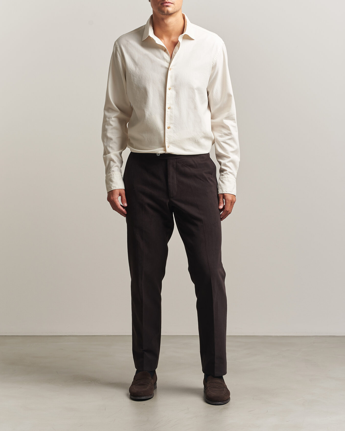 Homme | Chemises | Stenströms | Regular Fit Cut Away Flannel Shirt Off White