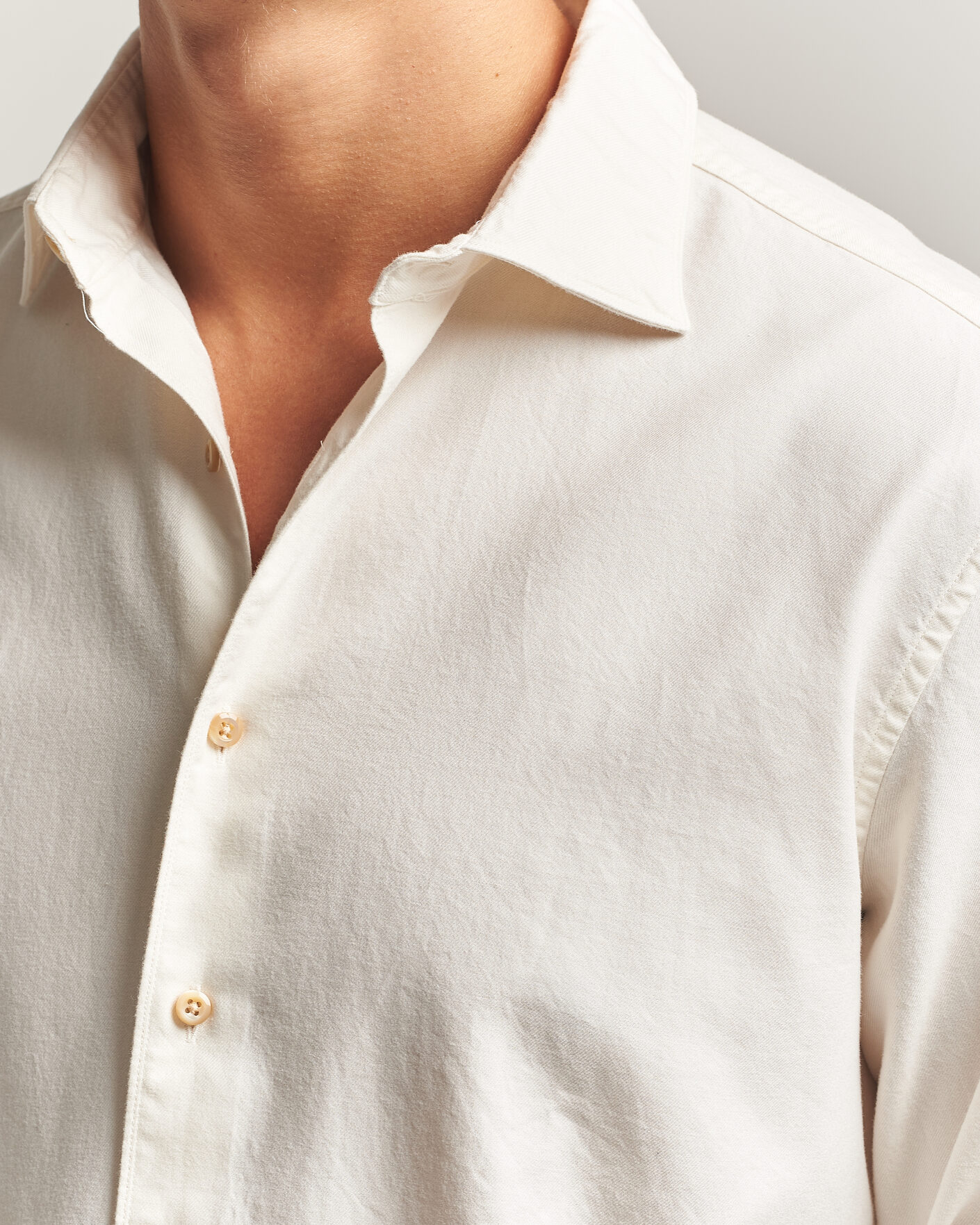 Homme | Chemises | Stenströms | Regular Fit Cut Away Flannel Shirt Off White