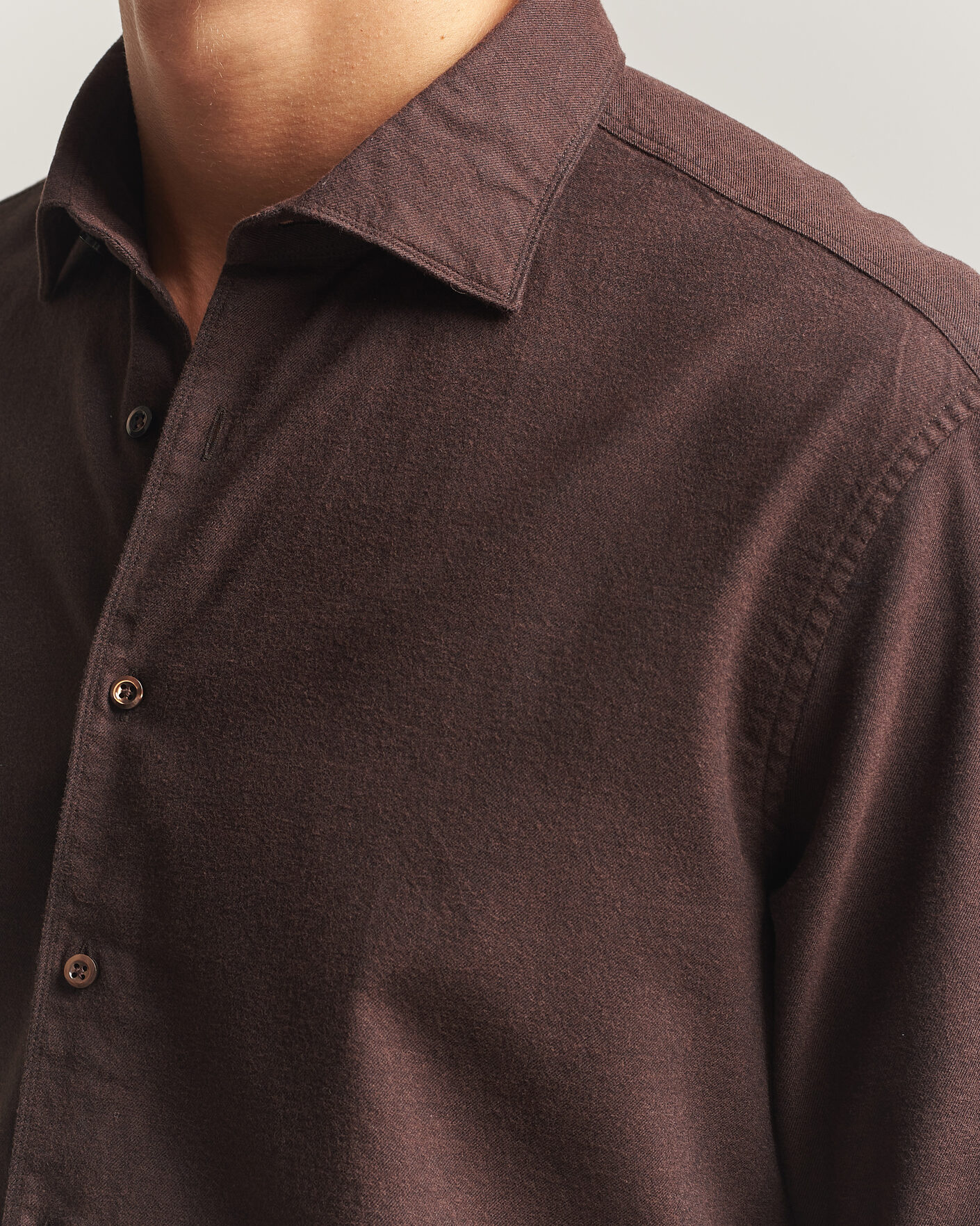 Homme | Chemises | Stenströms | Regular Fit Cut Away Flannel Shirt Brown