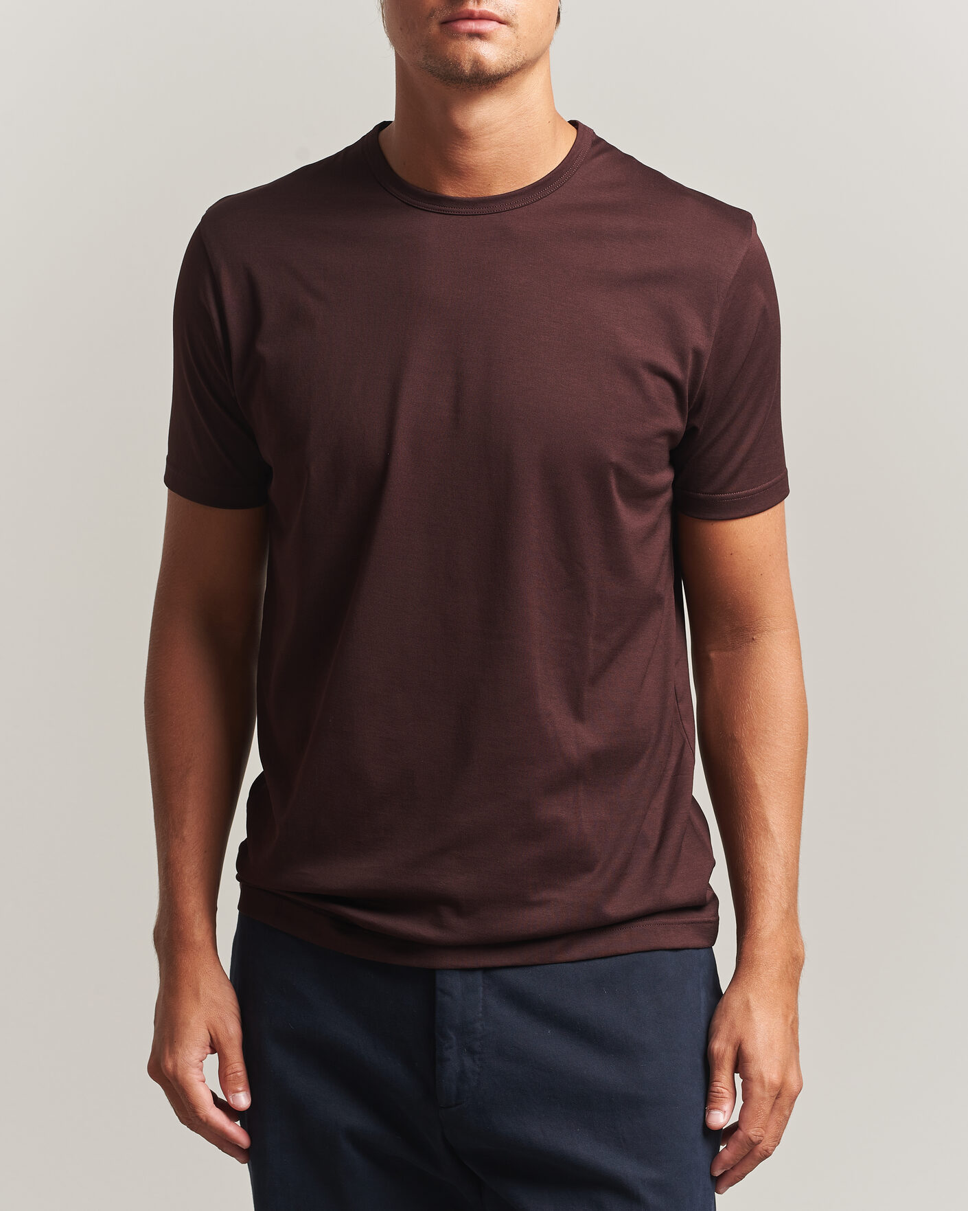 Heren | T-shirts | Sunspel | Crew Neck Q82 Cotton T-Shirt Dark Brown