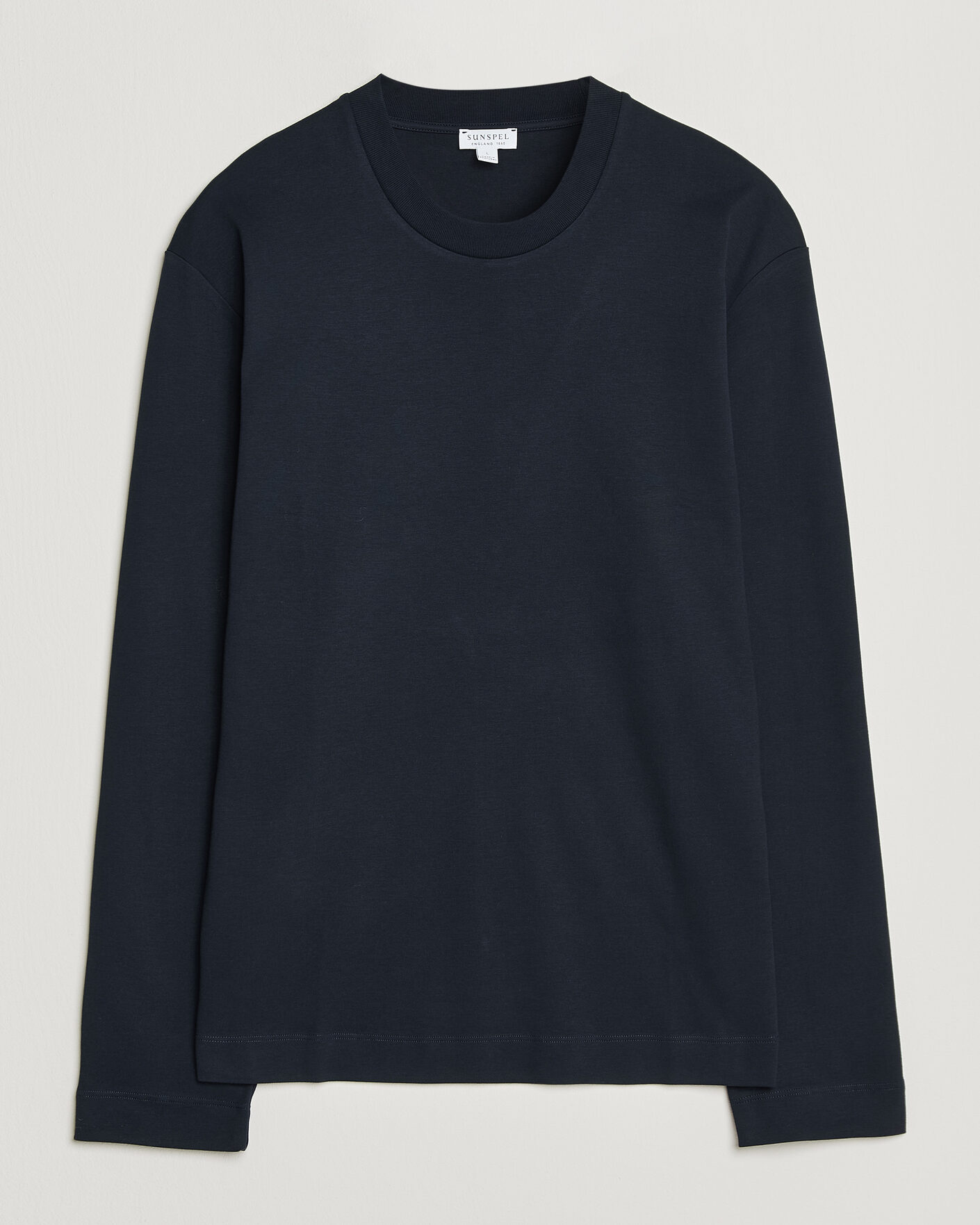 Heren | T-shirts | Sunspel | Heavy Weight Supima Cotton Long Sleeve T-Shirt Navy
