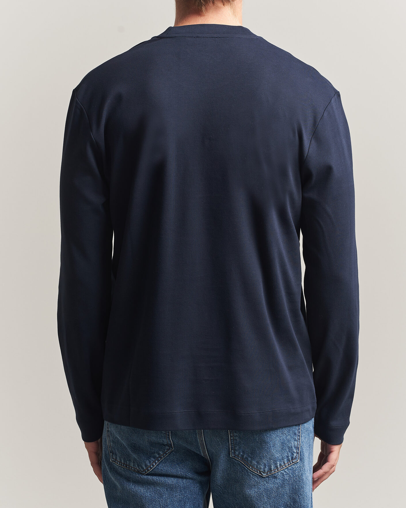 Heren | T-shirts | Sunspel | Heavy Weight Supima Cotton Long Sleeve T-Shirt Navy