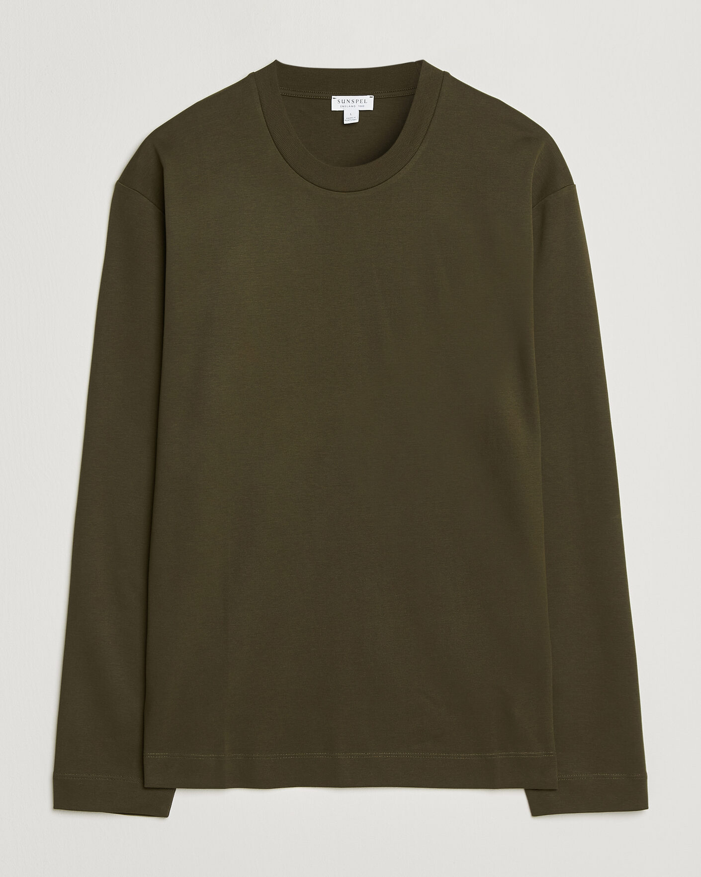 Heren | T-shirts | Sunspel | Heavy Weight Supima Cotton Long Sleeve T-Shirt Green