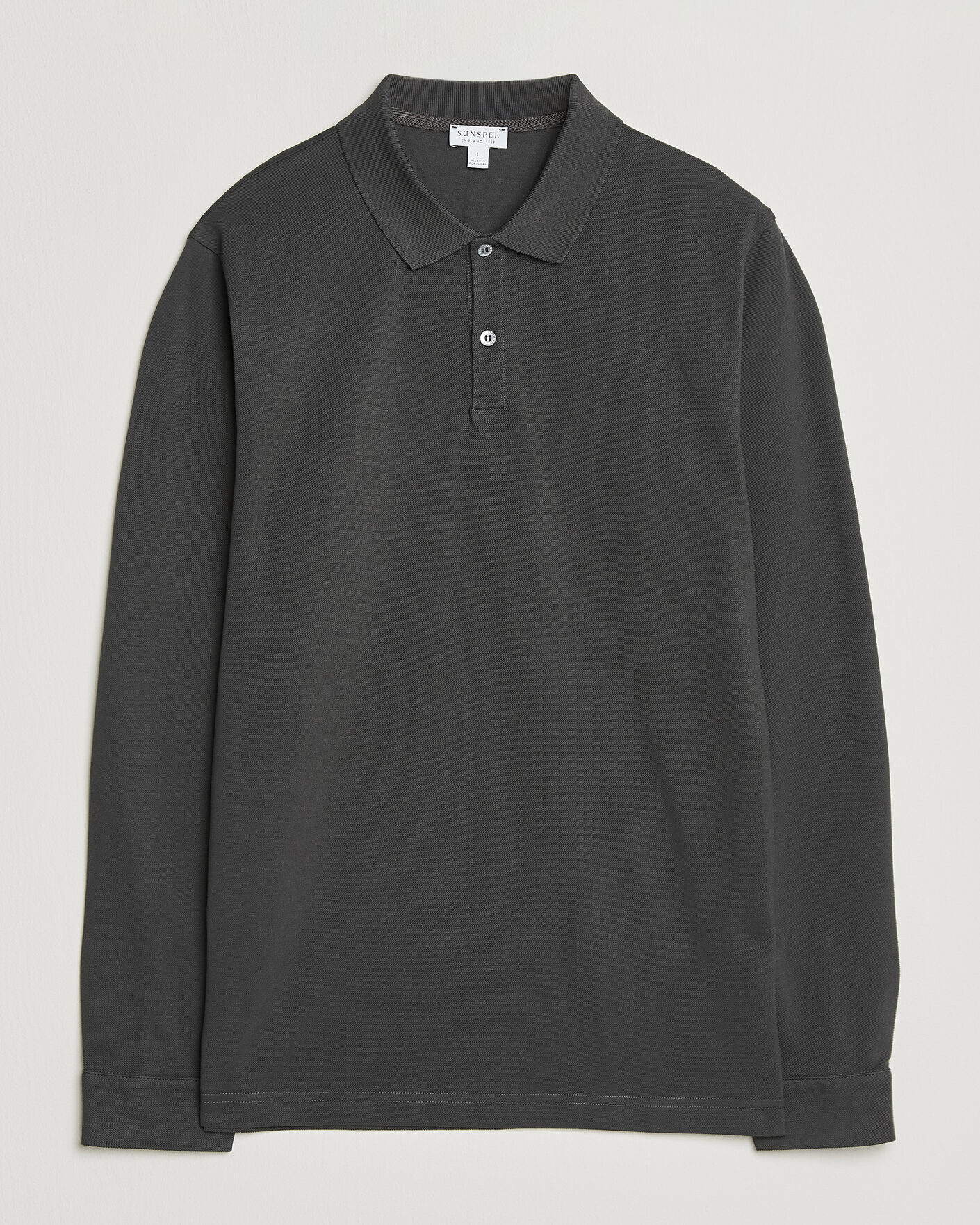Heren | Polo's | Sunspel | Supima Cotton Long Sleeve Pique Polo Anthracite
